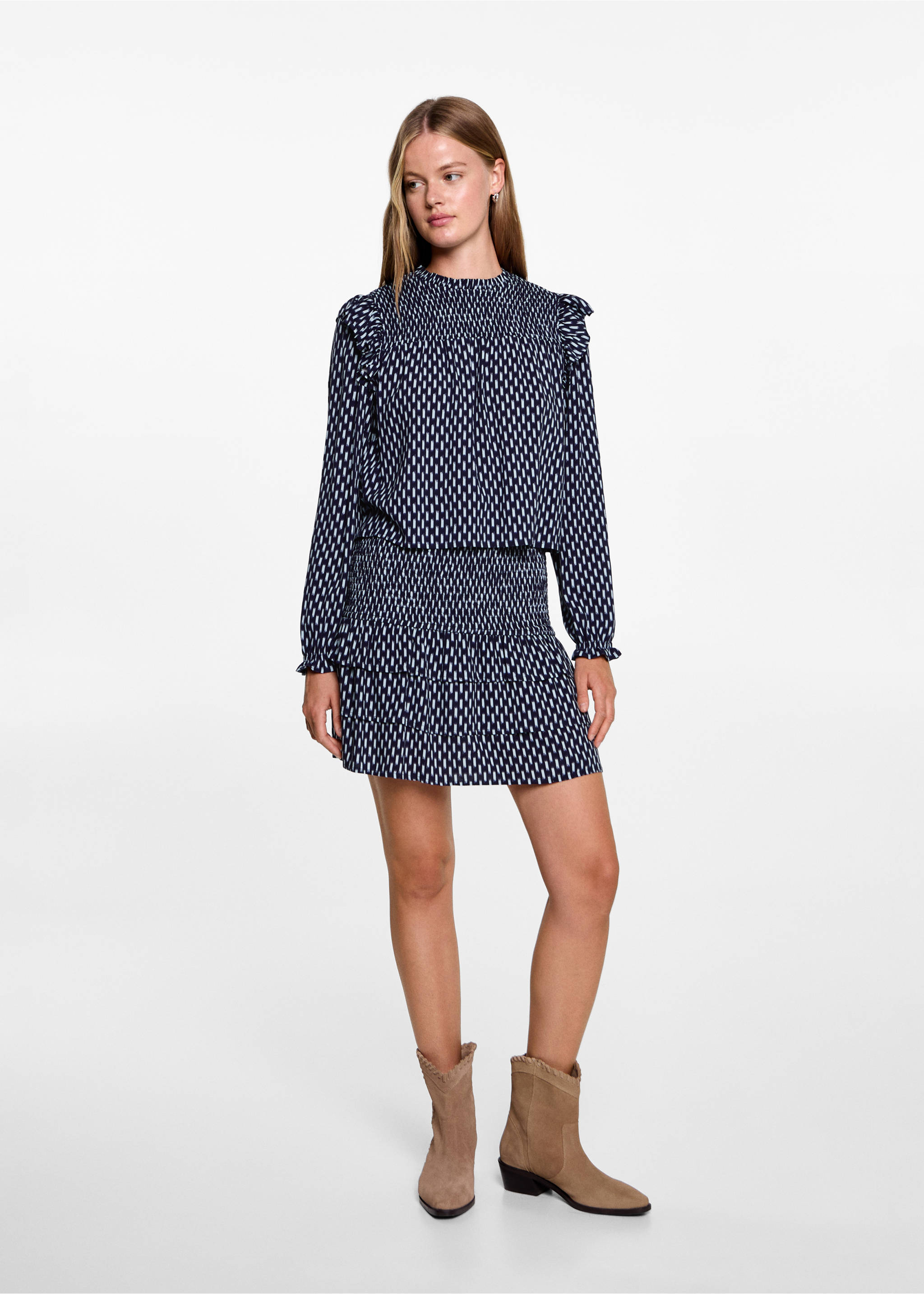 Falda fruncida volantes - Plano general, Azul marino oscuro. Ref: 77057677-00.