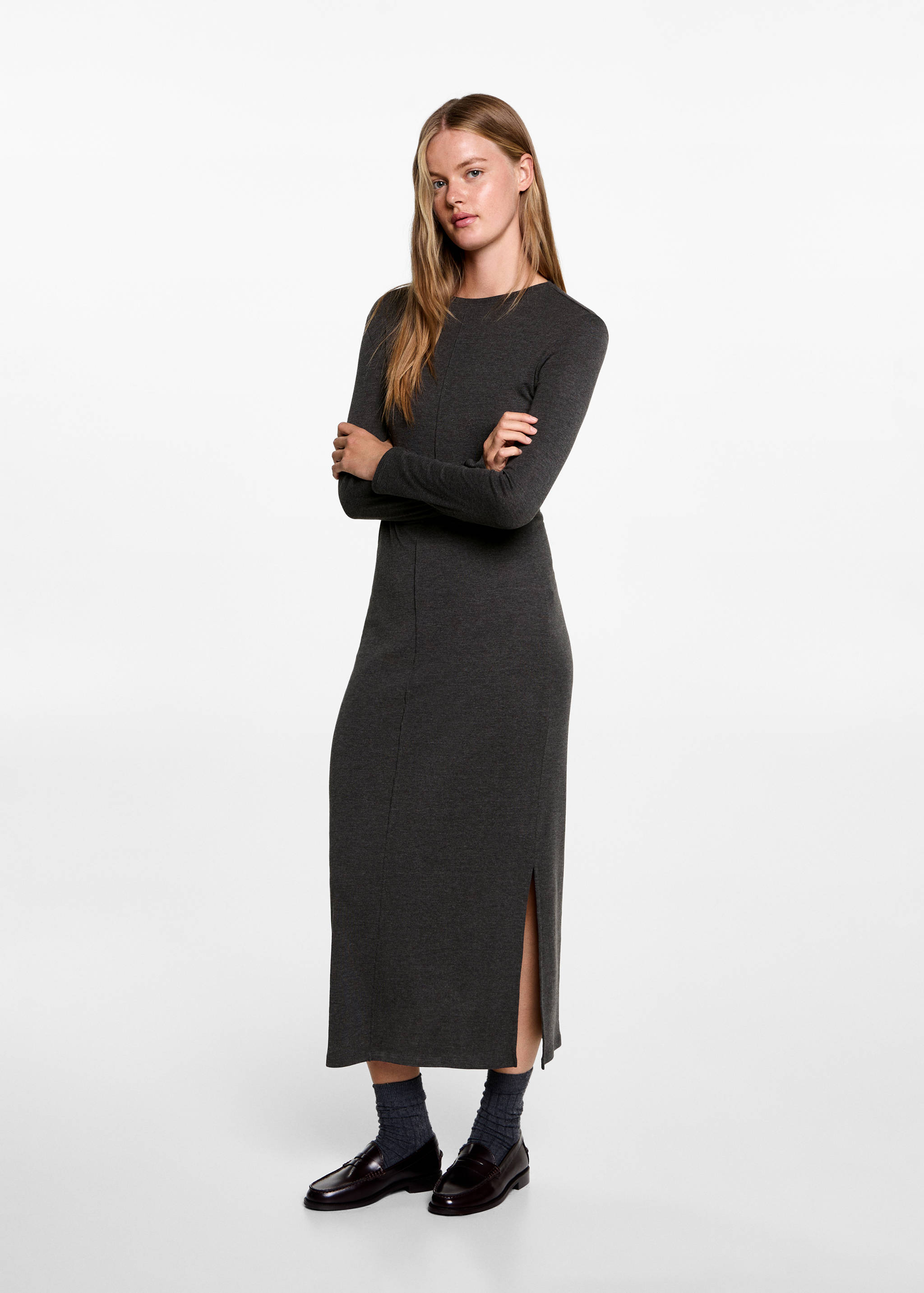 Jurk met lange mouwen en split - Overzichtstekening