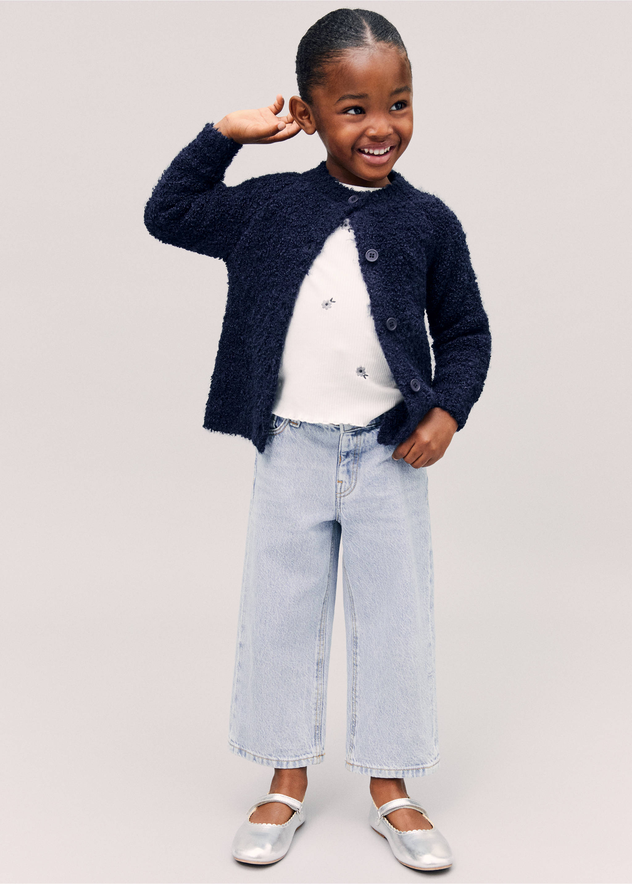 Bouclé-knit cardigan - Details of the article 5, Dark Navy. Ref: 77057690-00.