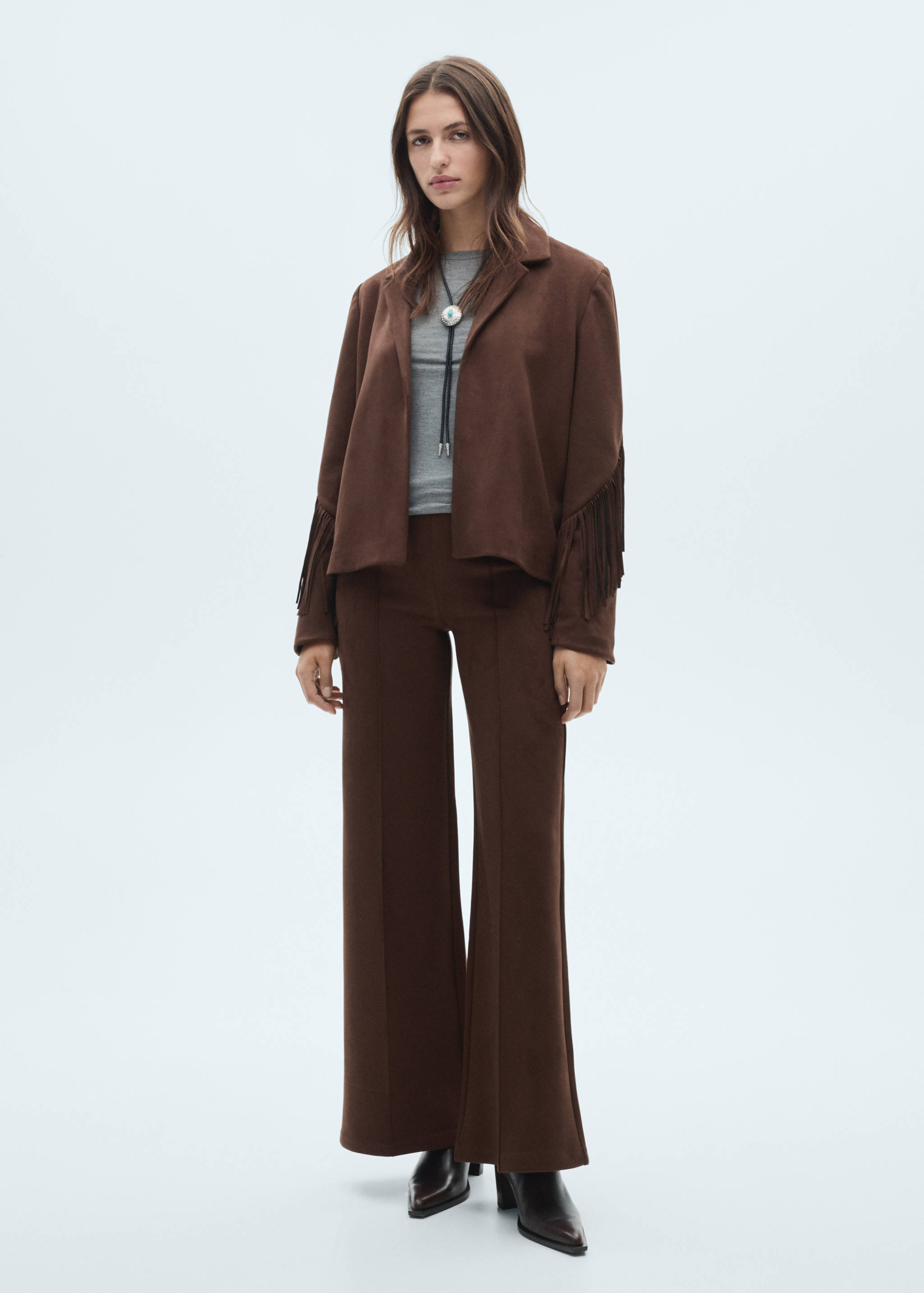 Wide leg suede-effect trousers - General plane