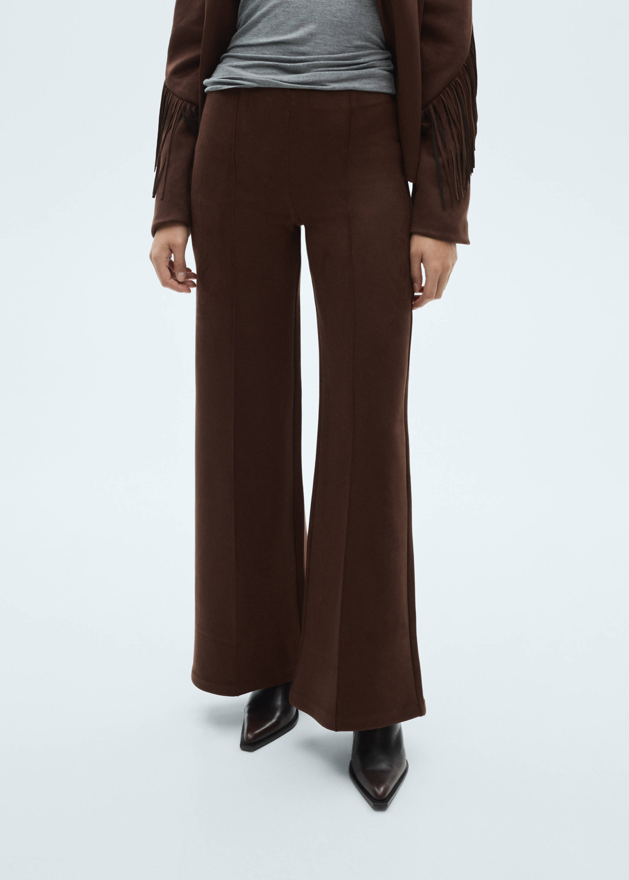 Wide leg suede-effect trousers - Medium plane