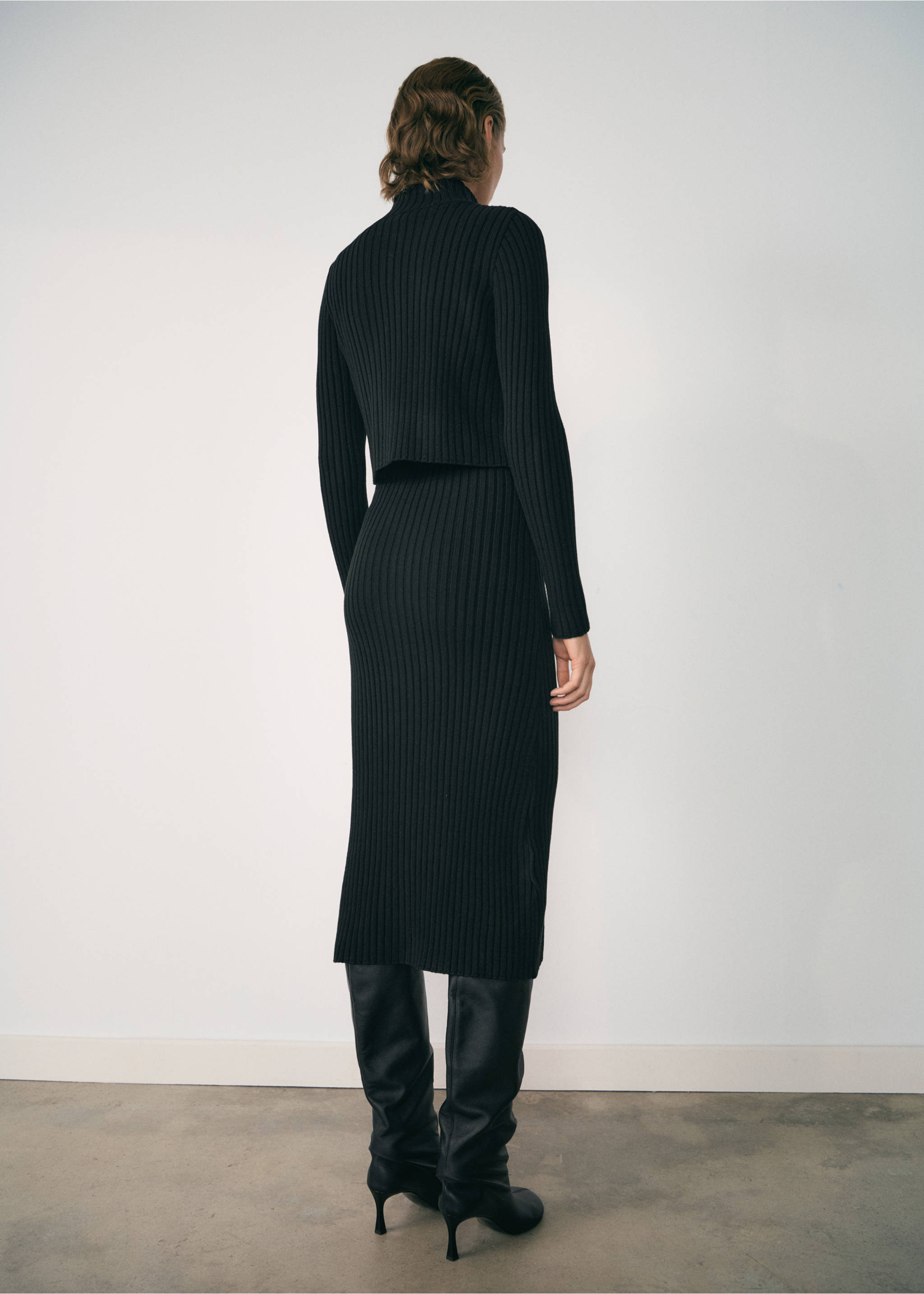 Combined knitted dress with zip - Reverse of the article, Black. Ref: 77057712-00.