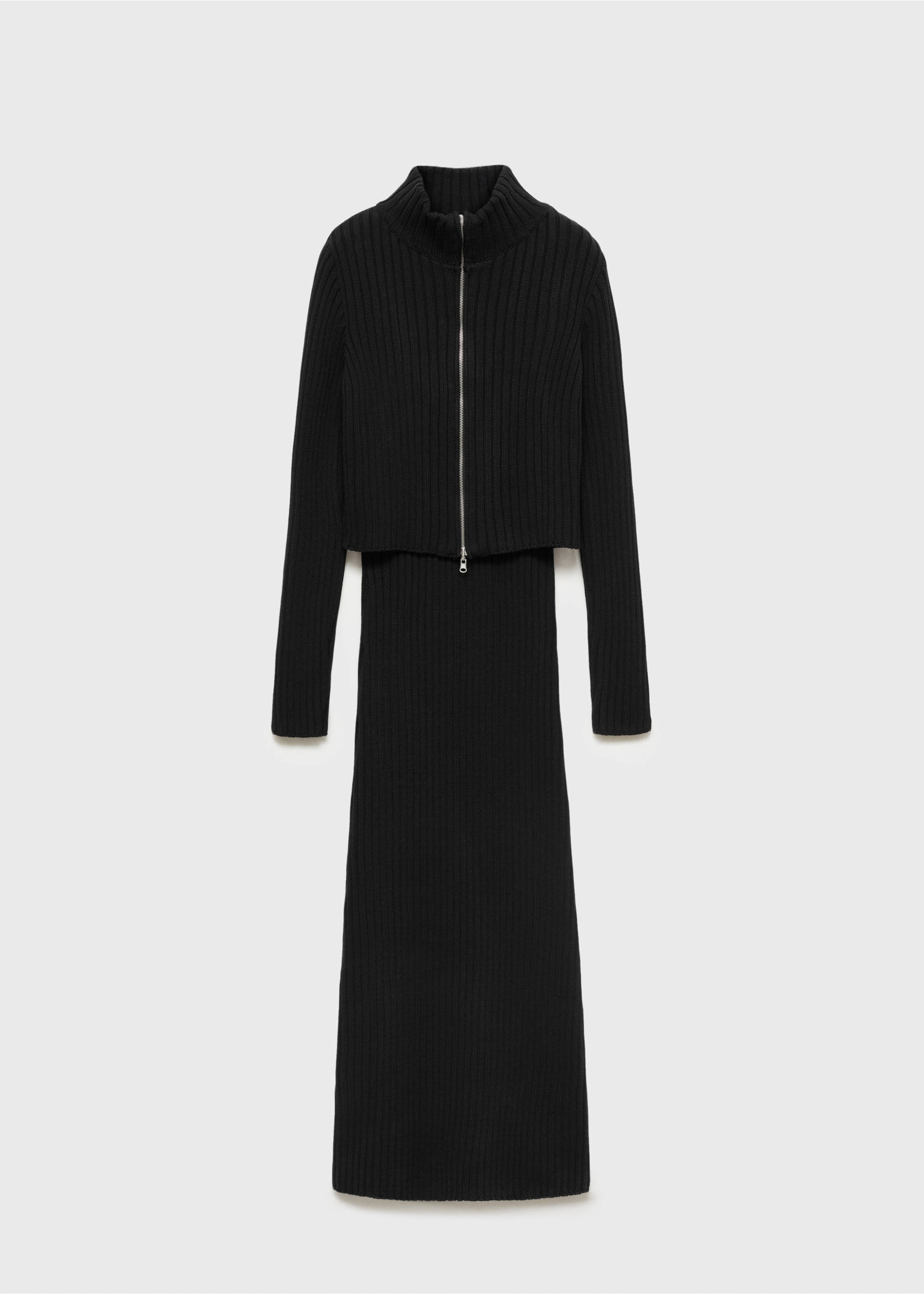 Combined knitted dress with zip - Article without model, Black. Ref: 77057712-00.