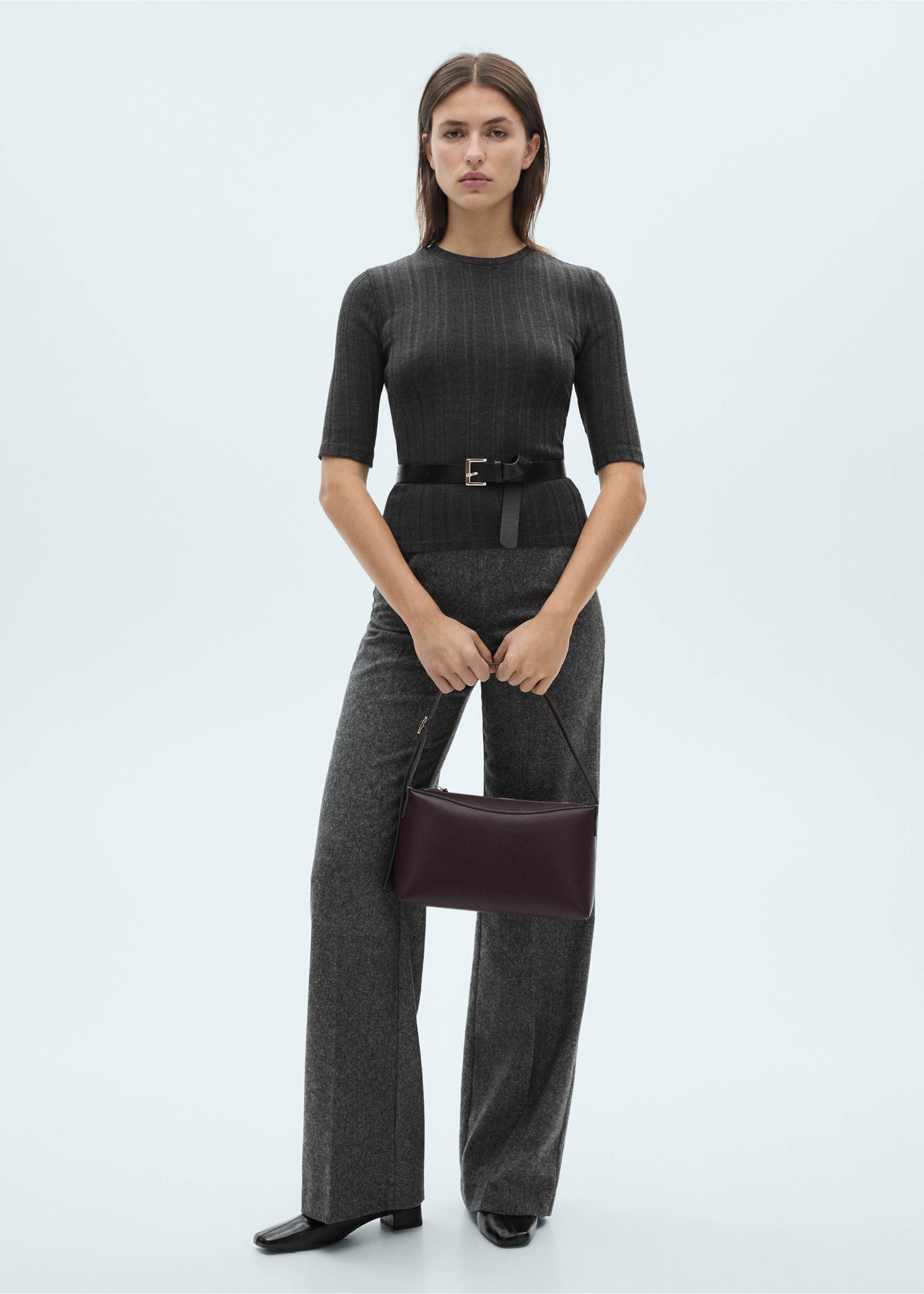 Kurzärmliges Strick-T-Shirt - Allgemeine Ansicht, Grau. Ref: 77057716-00.