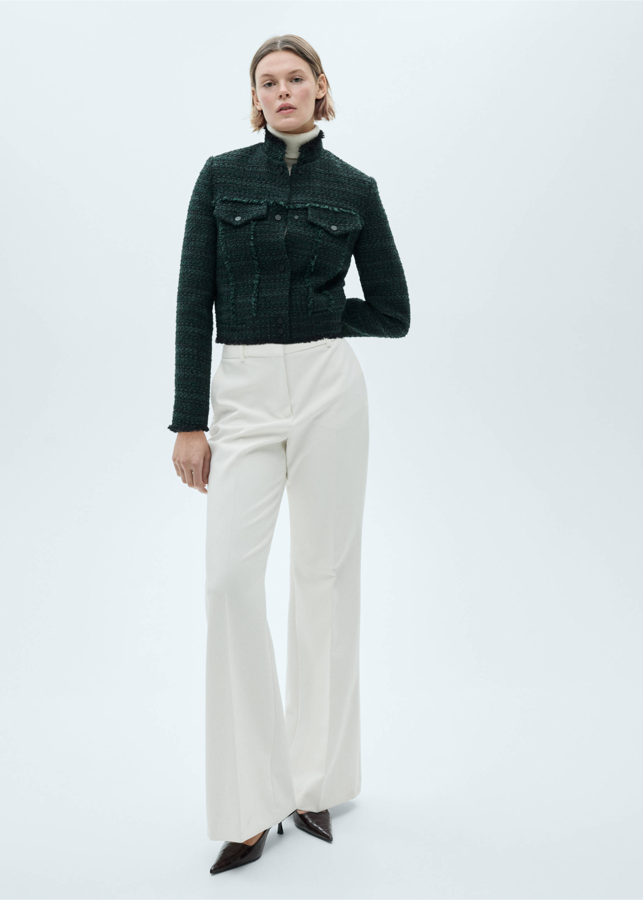 High-collar tweed jacket - General plane, Dark Green. Ref: 77057720-00.