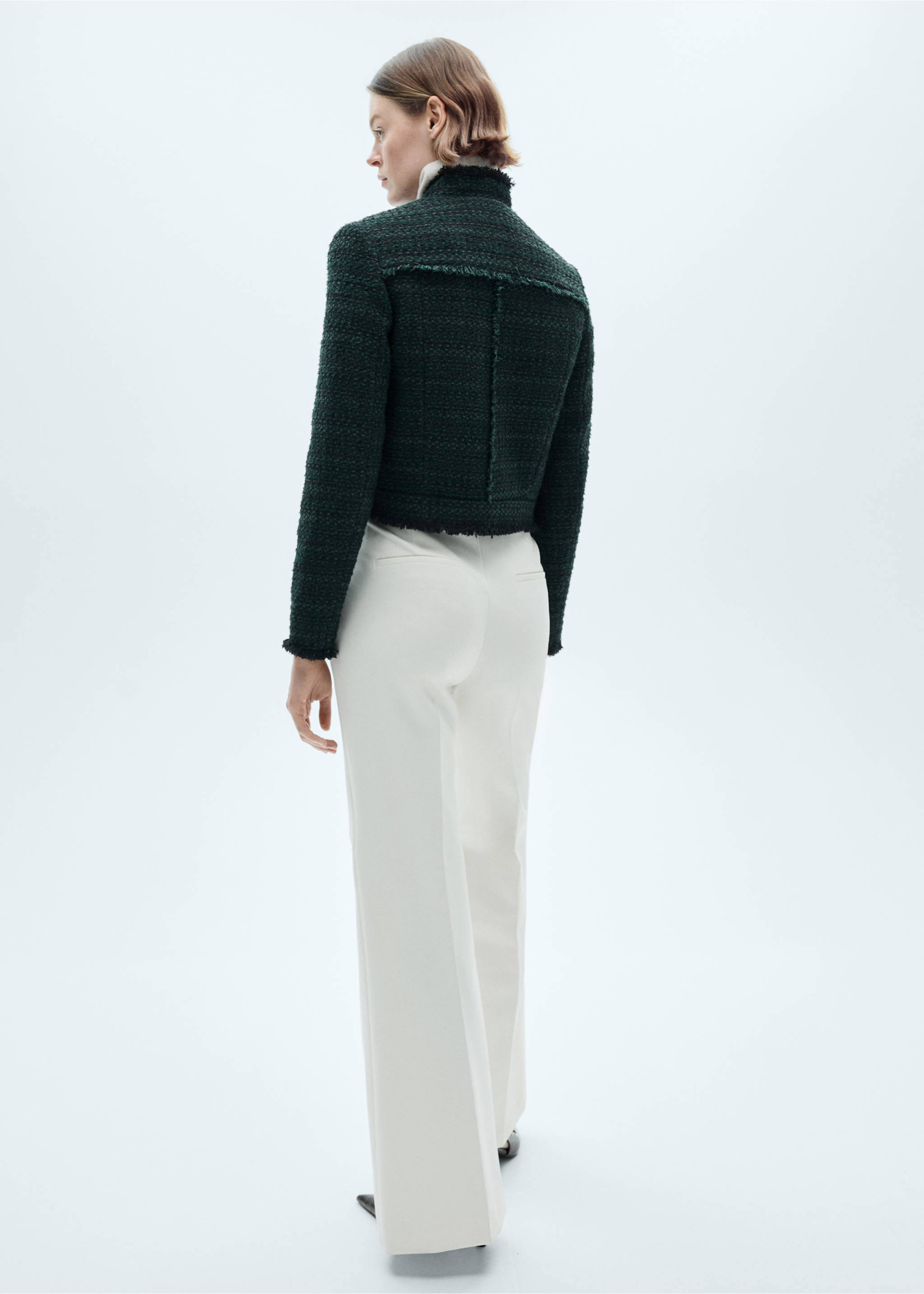 High-collar tweed jacket - Reverse of the article, Dark Green. Ref: 77057720-00.