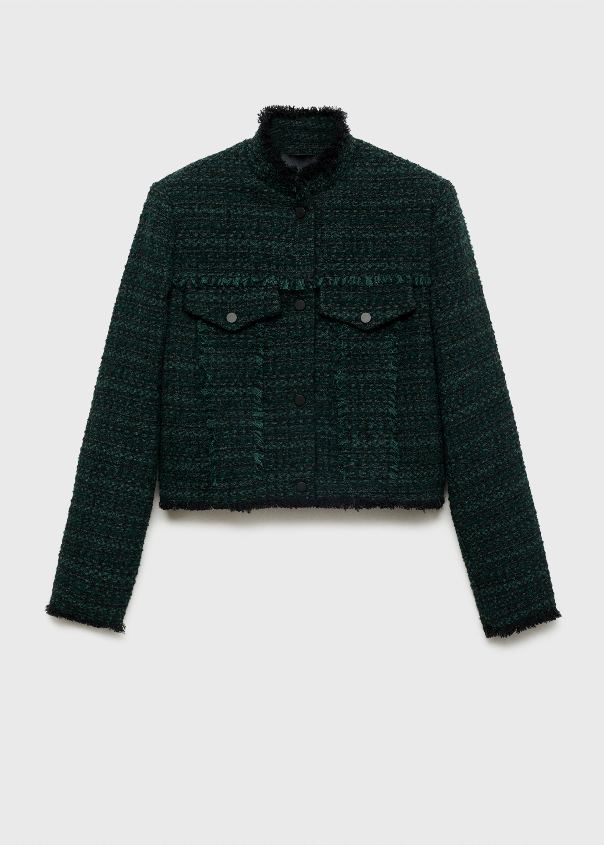 High-collar tweed jacket - Article without model, Dark Green. Ref: 77057720-00.