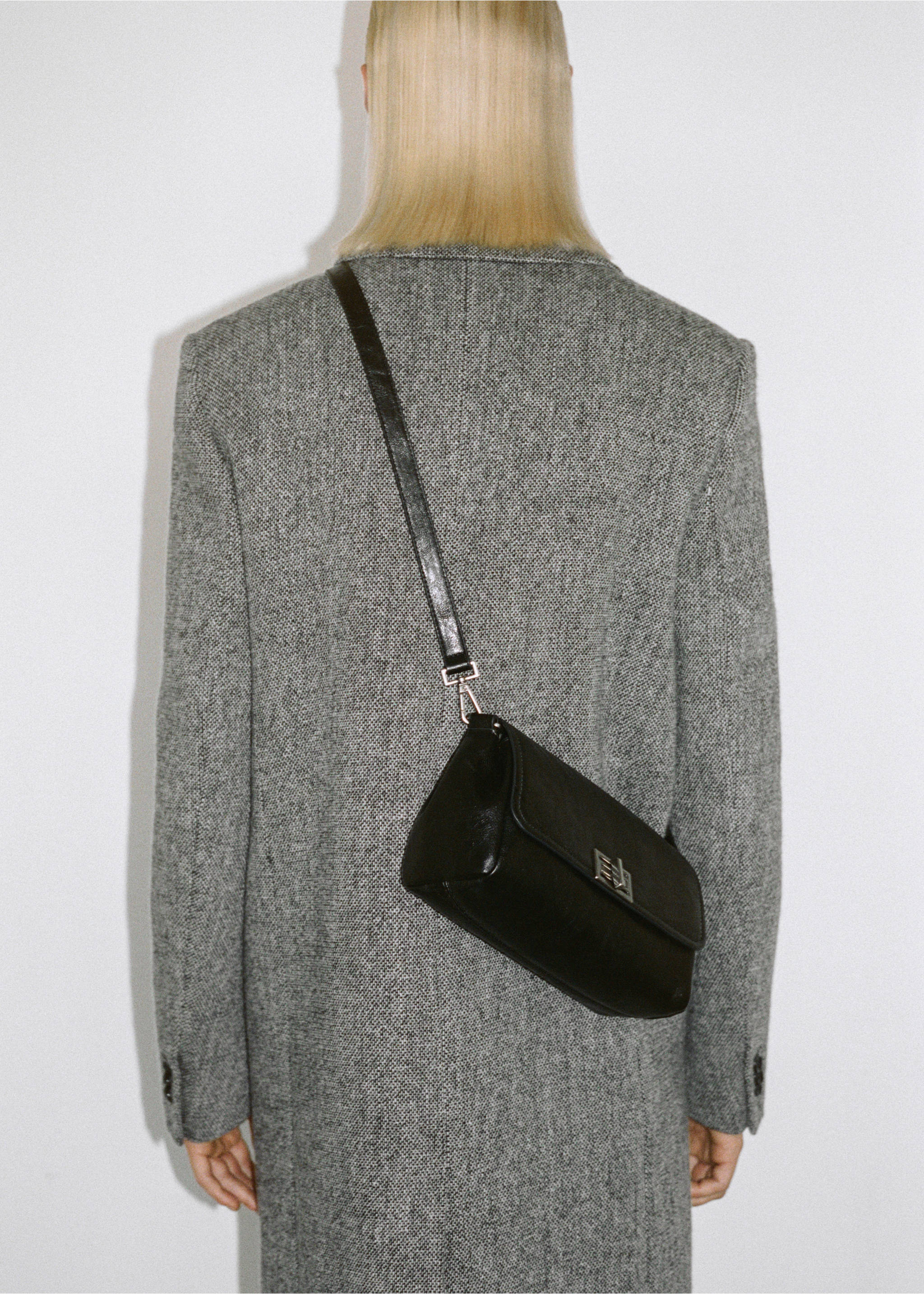 Płaszcz z marmurkowej wełny - Szczegóły artykułu 7, Szary. Ref: 77057721-00.