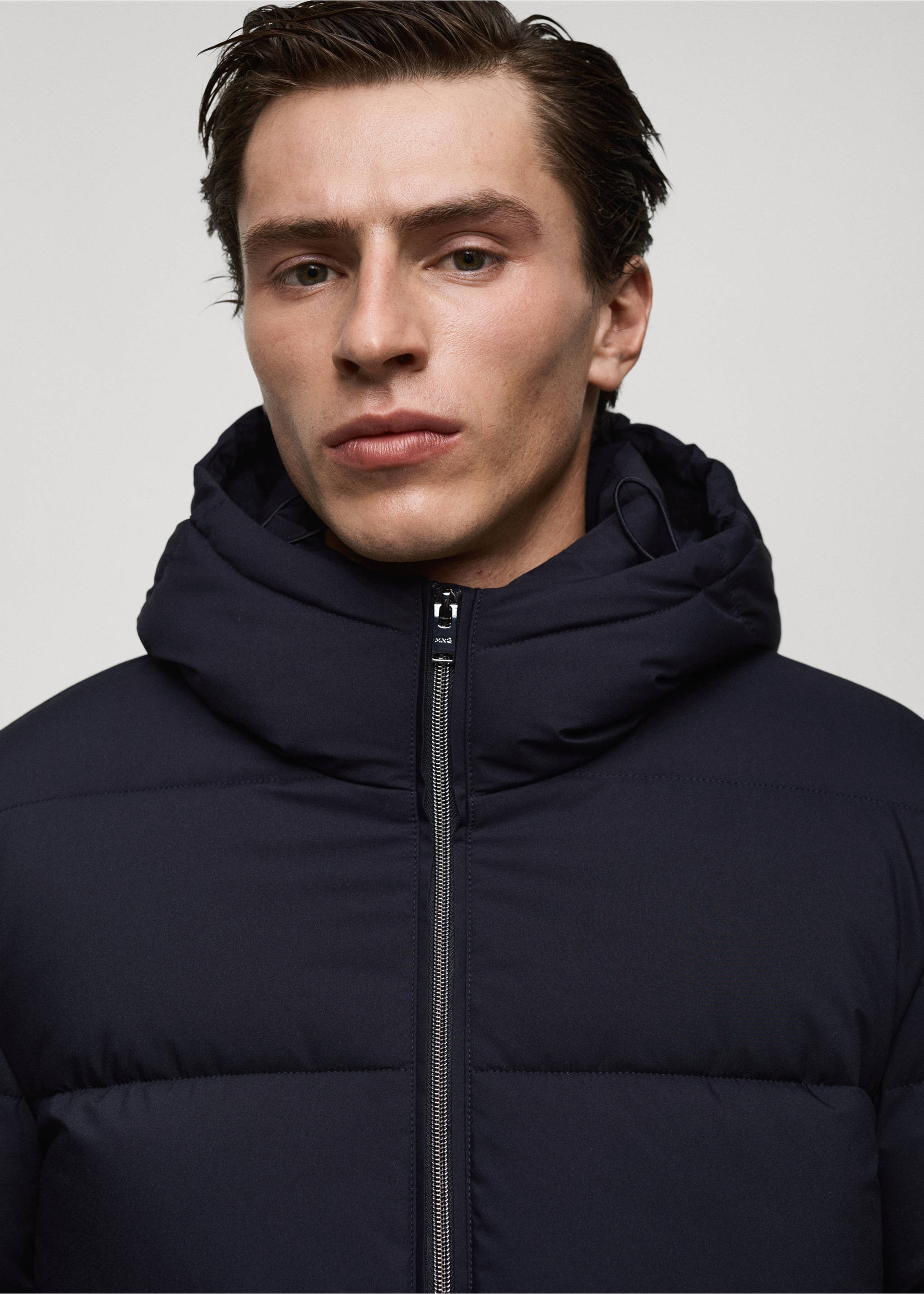 Water-repellent quilted coat - Details of the article 1, Dark Navy. Ref: 77057911-00.