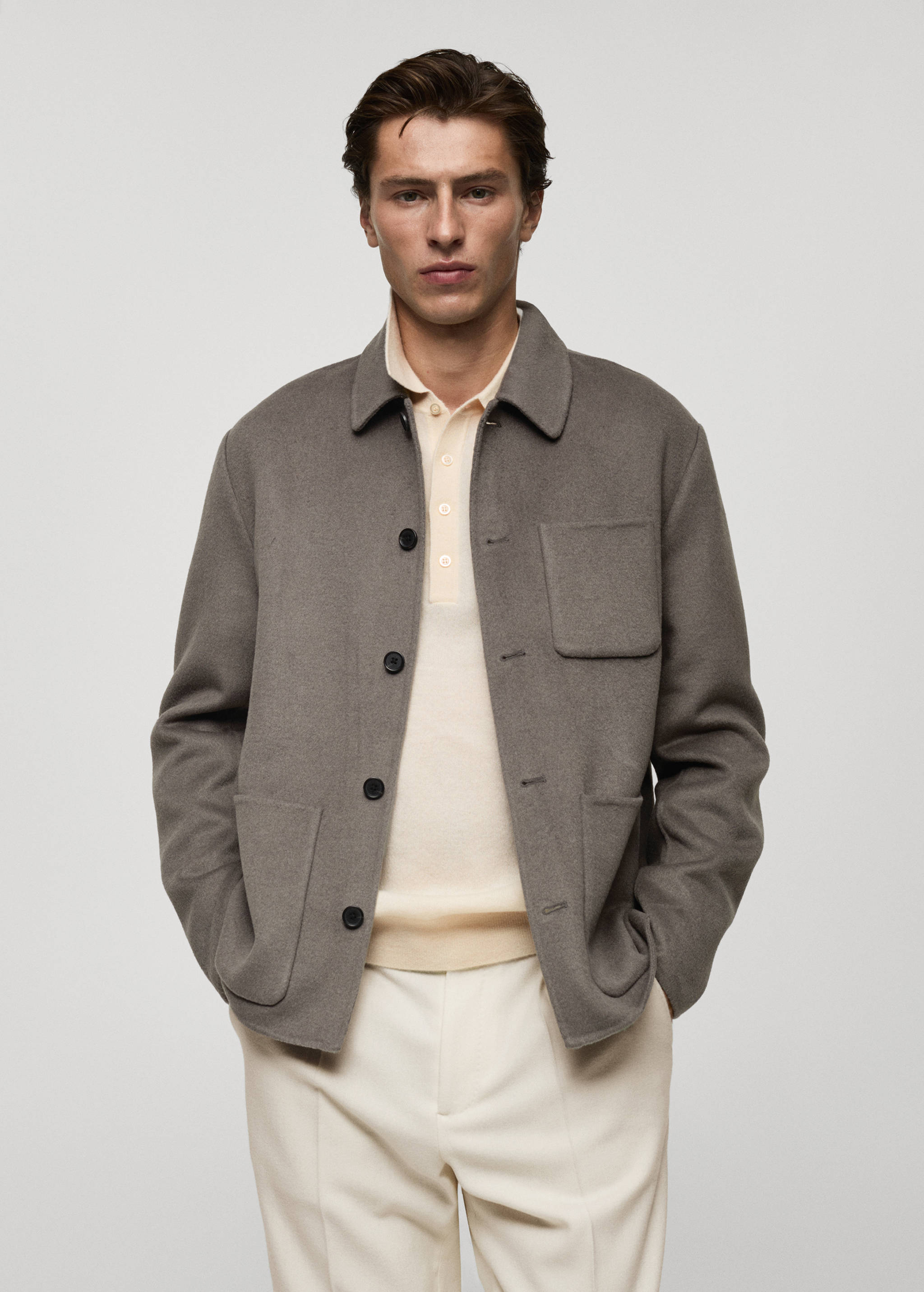 Handmade-Overshirt aus Wolle mit Taschen - Mittlere Ansicht