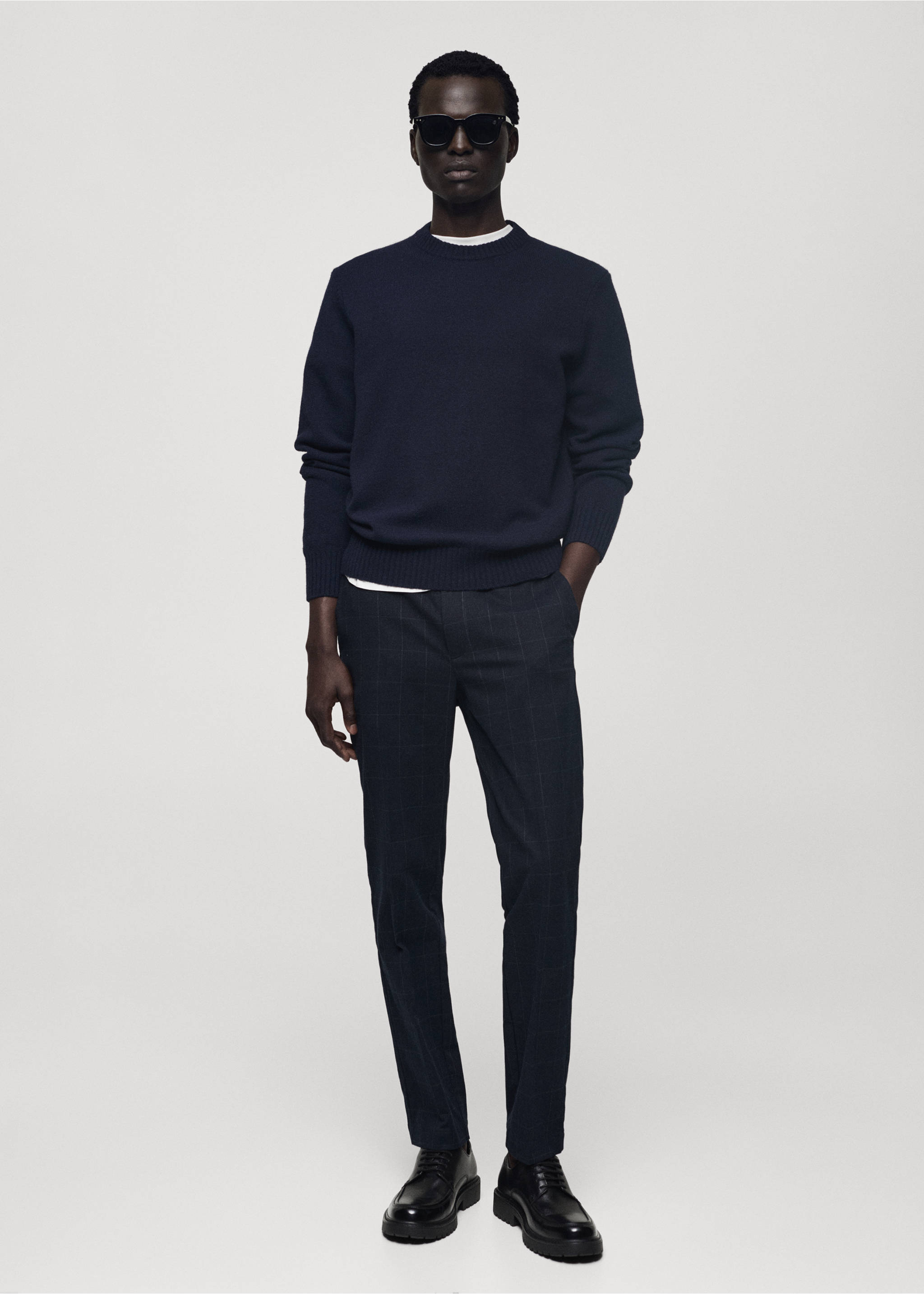 Slim fit checked cotton trousers - General plane, Dark Navy. Ref: 77057915-00.