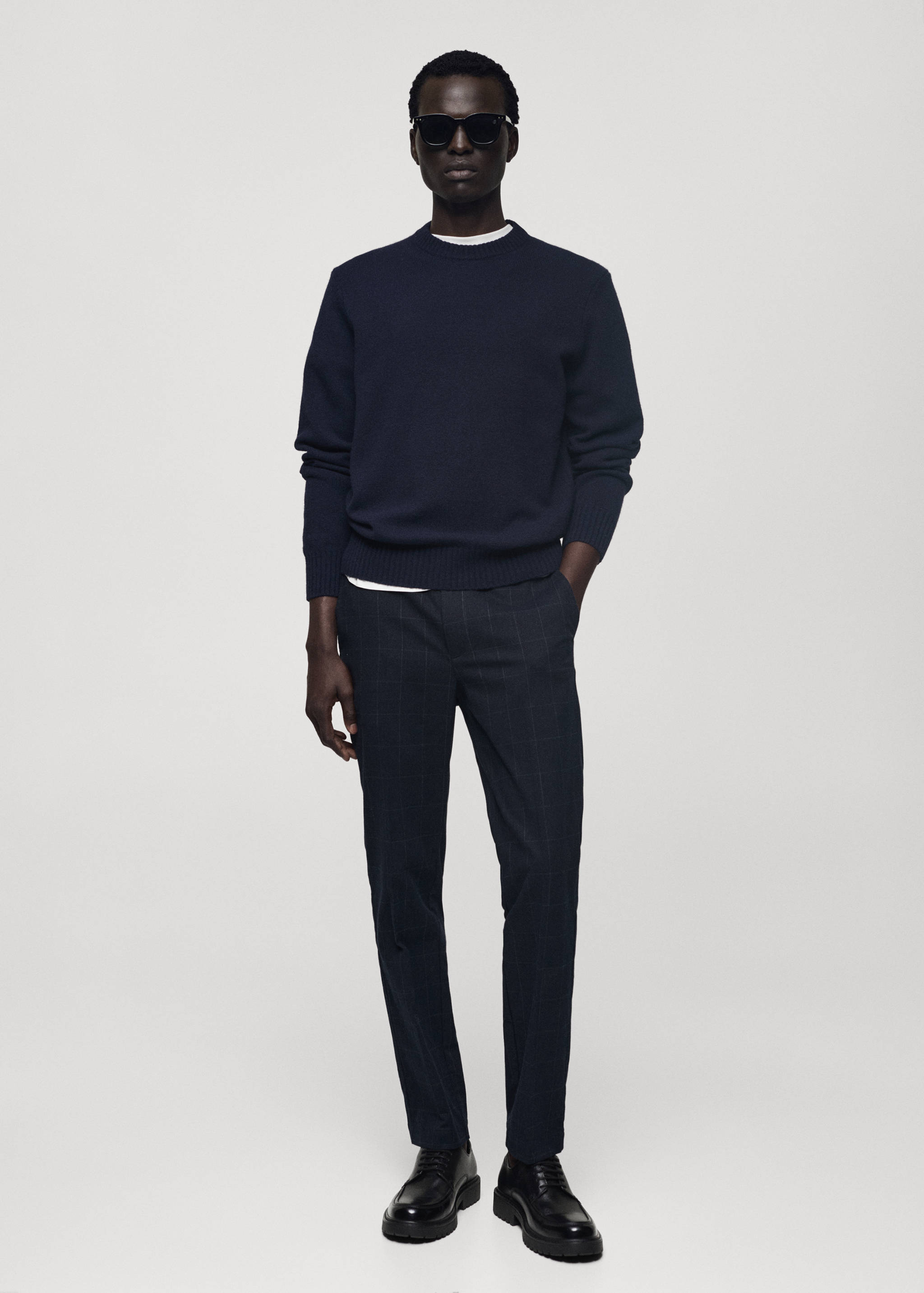 Slim fit checked cotton trousers - General plane