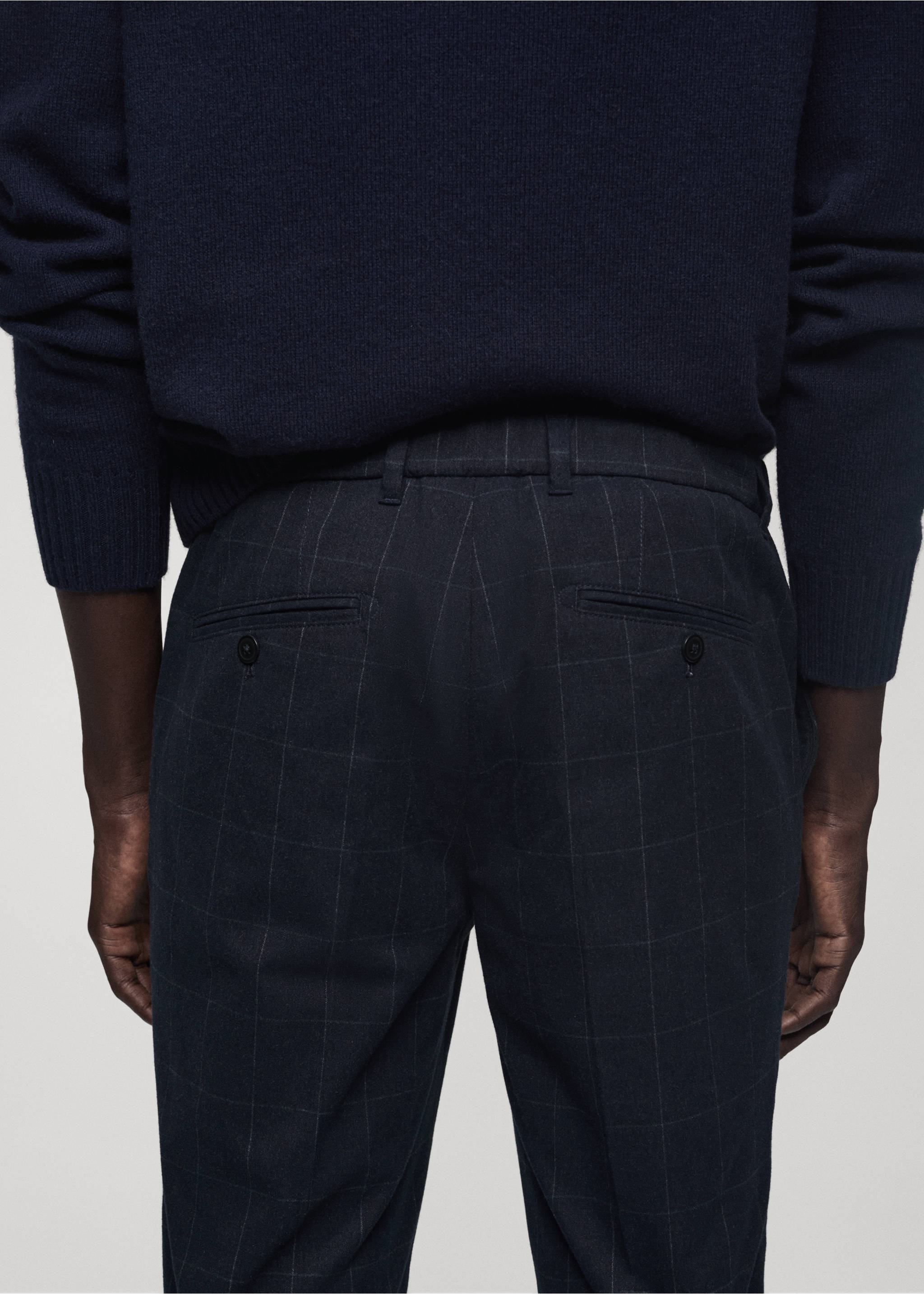 Slim fit checked cotton trousers - Details of the article 6, Dark Navy. Ref: 77057915-00.