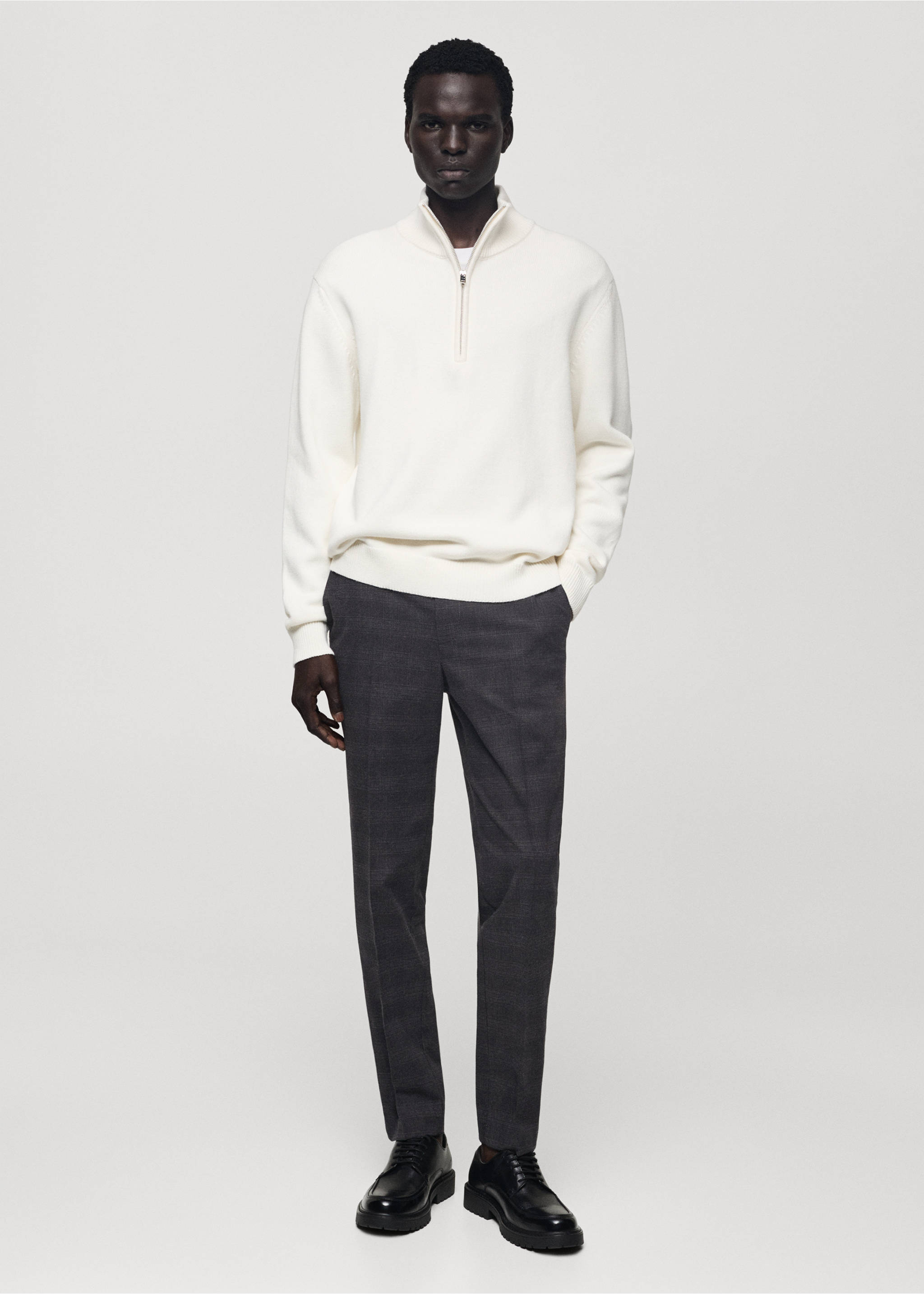 Cotton slim-fit check trousers - General plane, Dark Heather Grey. Ref: 77057916-00.