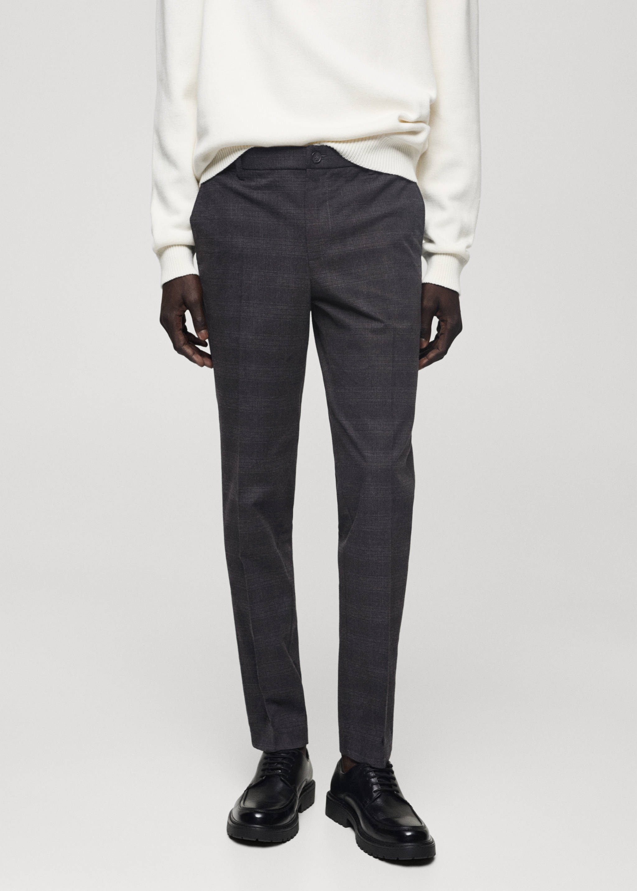 Slimfit katoenen broek met Schotse ruit - Middenvlak