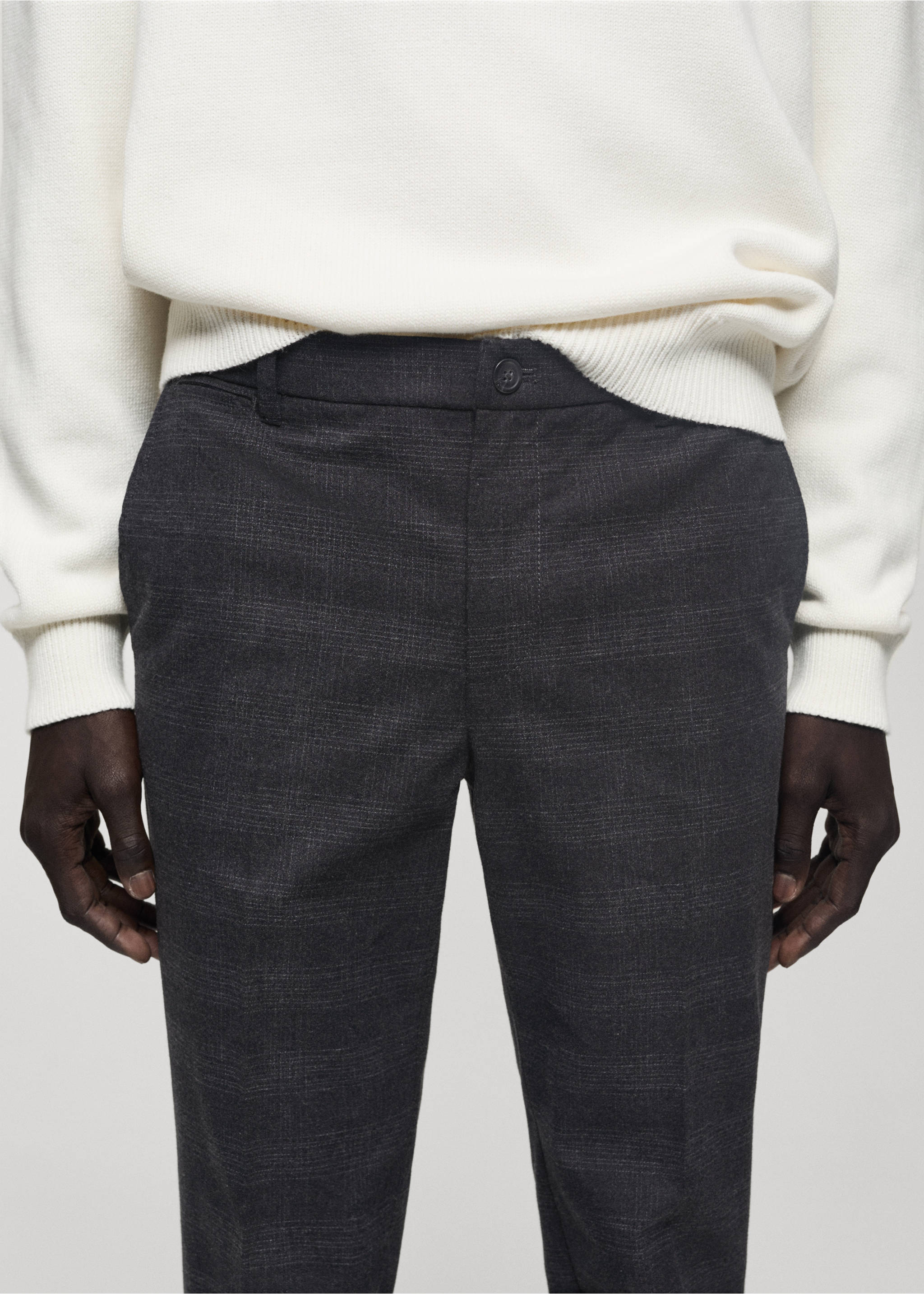 Cotton slim-fit check trousers - Details of the article 1, Dark Heather Grey. Ref: 77057916-00.