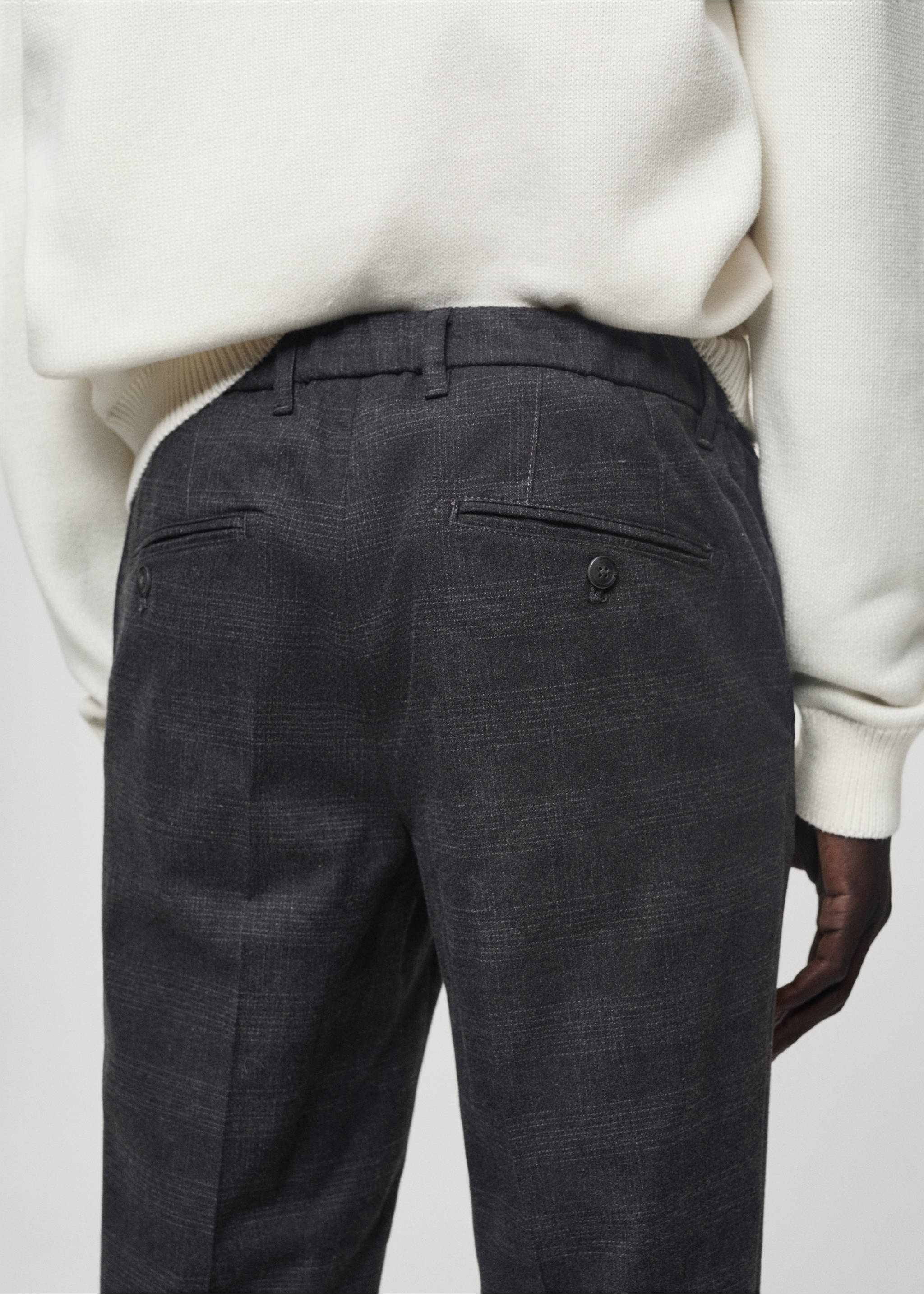Cotton slim-fit check trousers - Details of the article 2, Dark Heather Grey. Ref: 77057916-00.