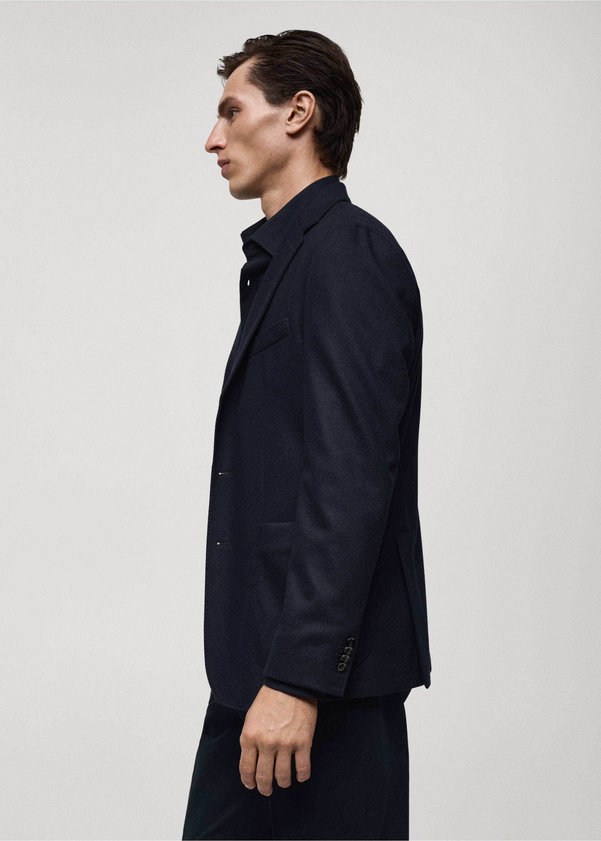 Americana franela lana virgen - Detalle del artículo 2, Azul marino oscuro. Ref: 77057917-00.