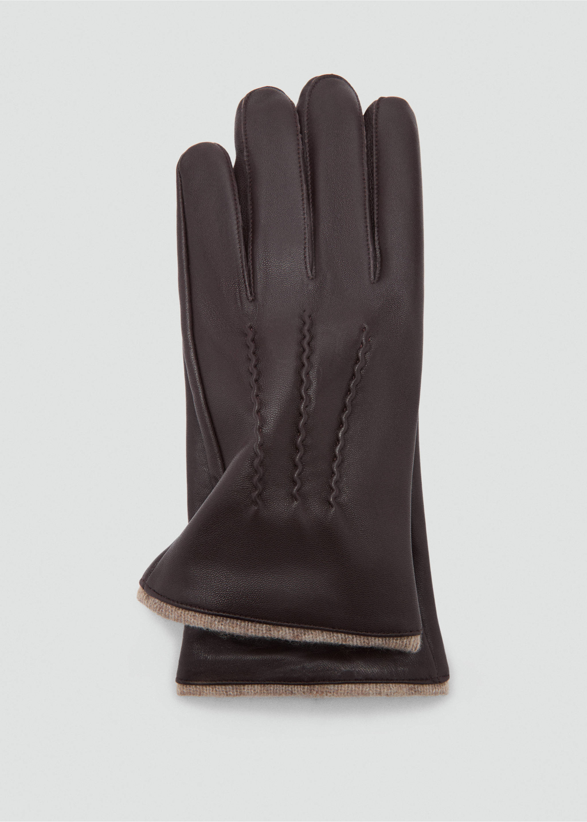 100% leather gloves with stitching detail - Details of the article 1, Brown. Ref: 77057923-00.