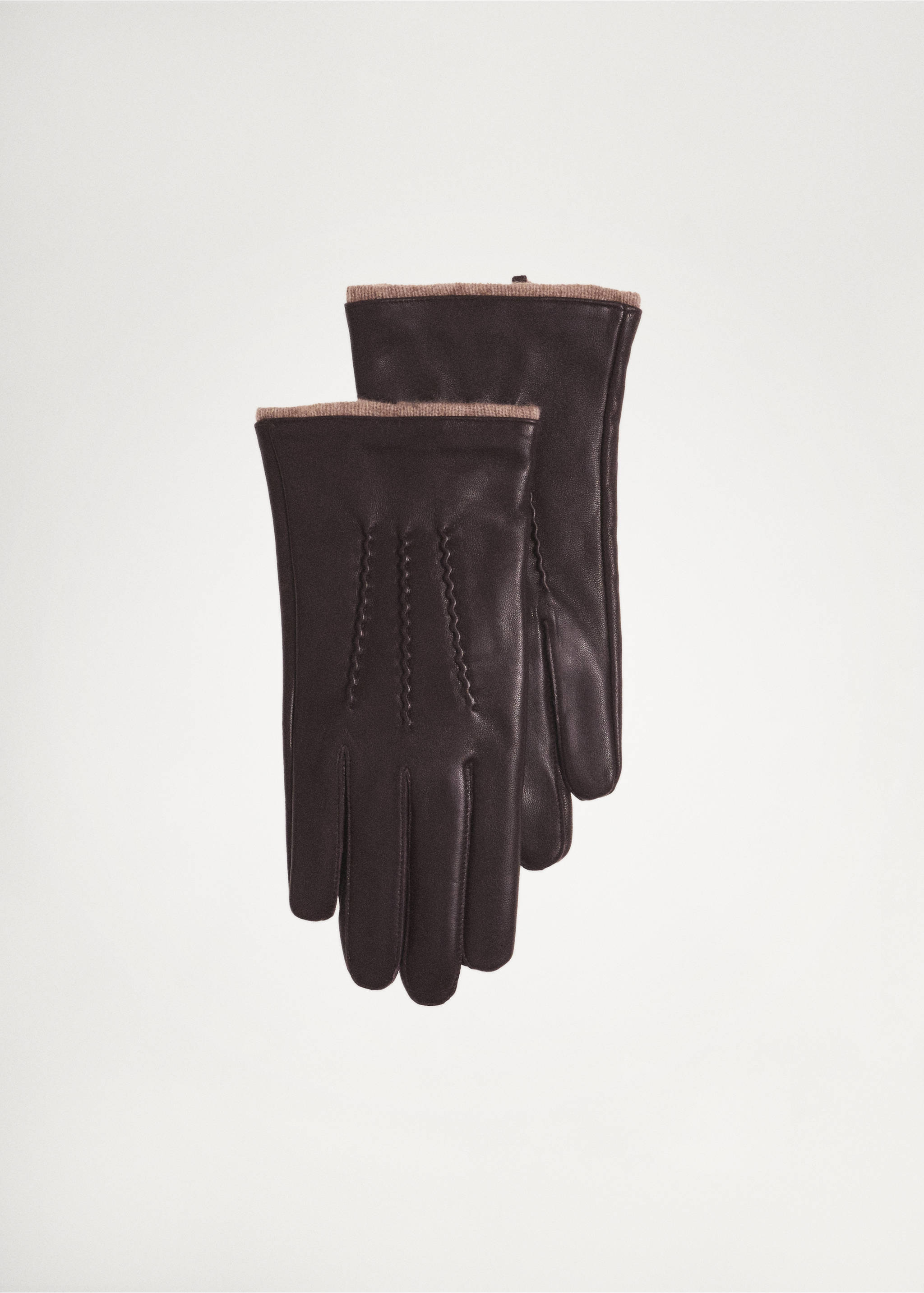 100% leather gloves with stitching detail - Details of the article 5, Brown. Ref: 77057923-00.