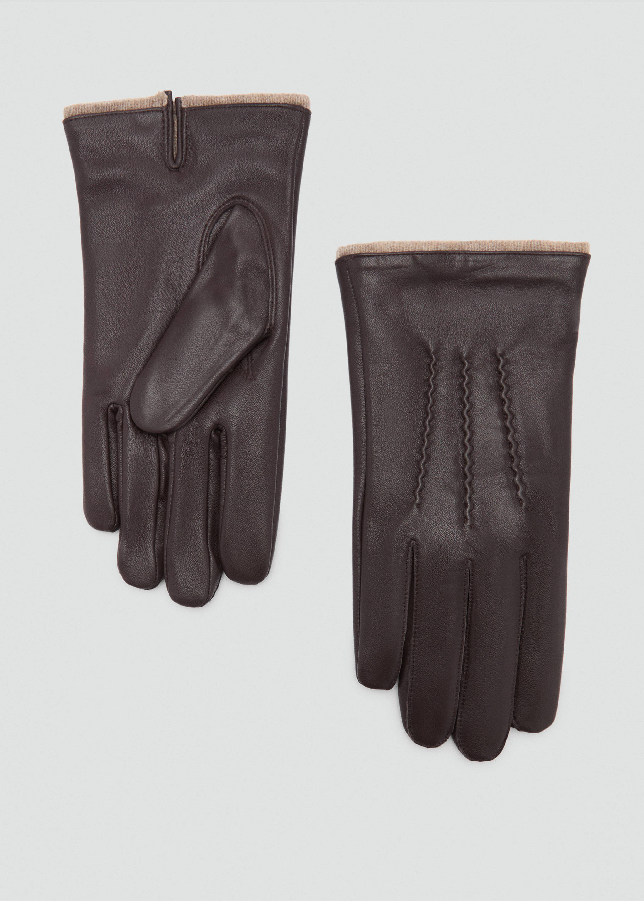 Handskar 100 % skinn sömdetalj - Artikel utan modell, Brun. Ref: 77057923-00.