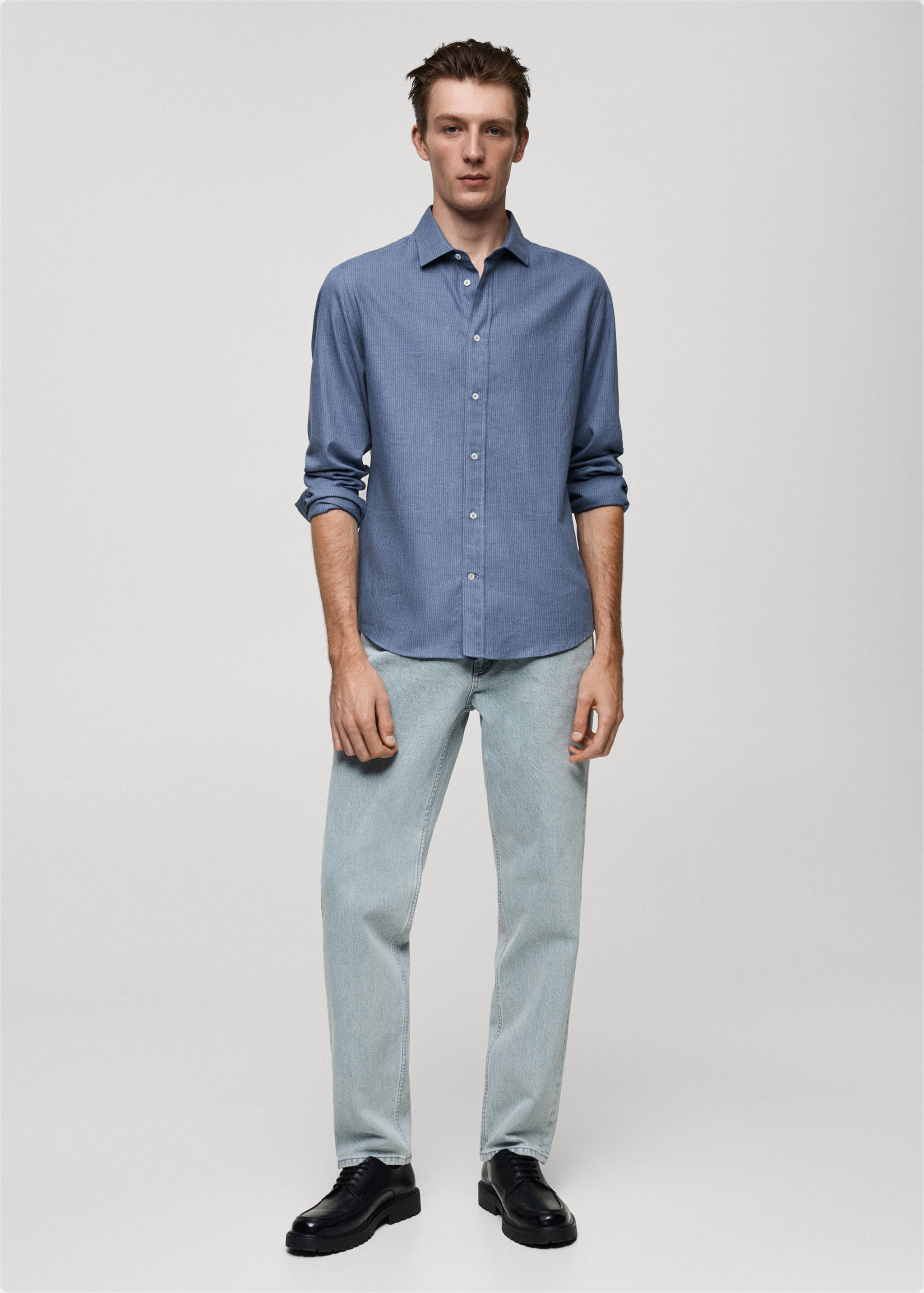 100% cotton flannel multi-stripe slim-fit shirt - General plane