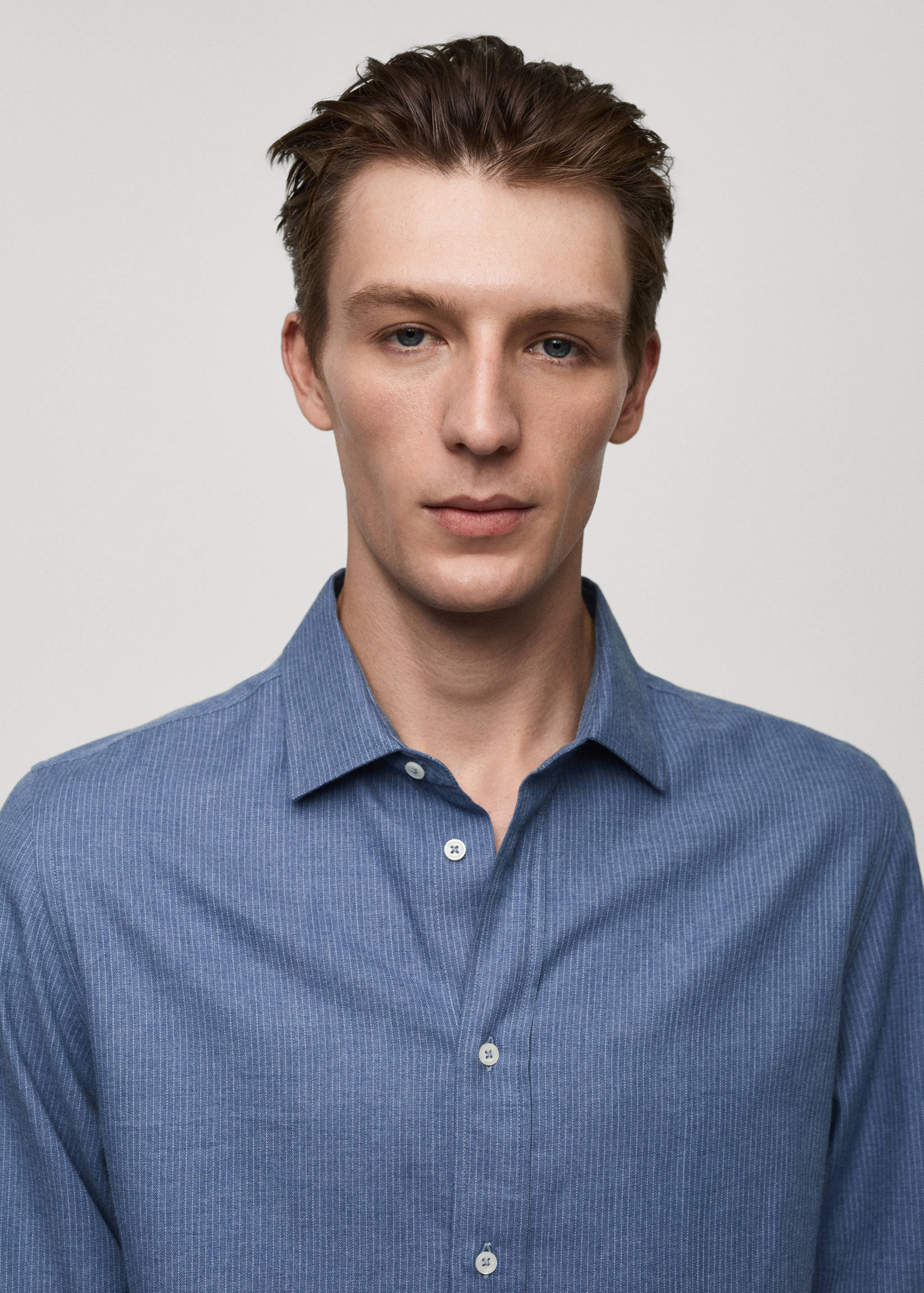 100% cotton flannel multi-stripe slim-fit shirt - Details of the article 1