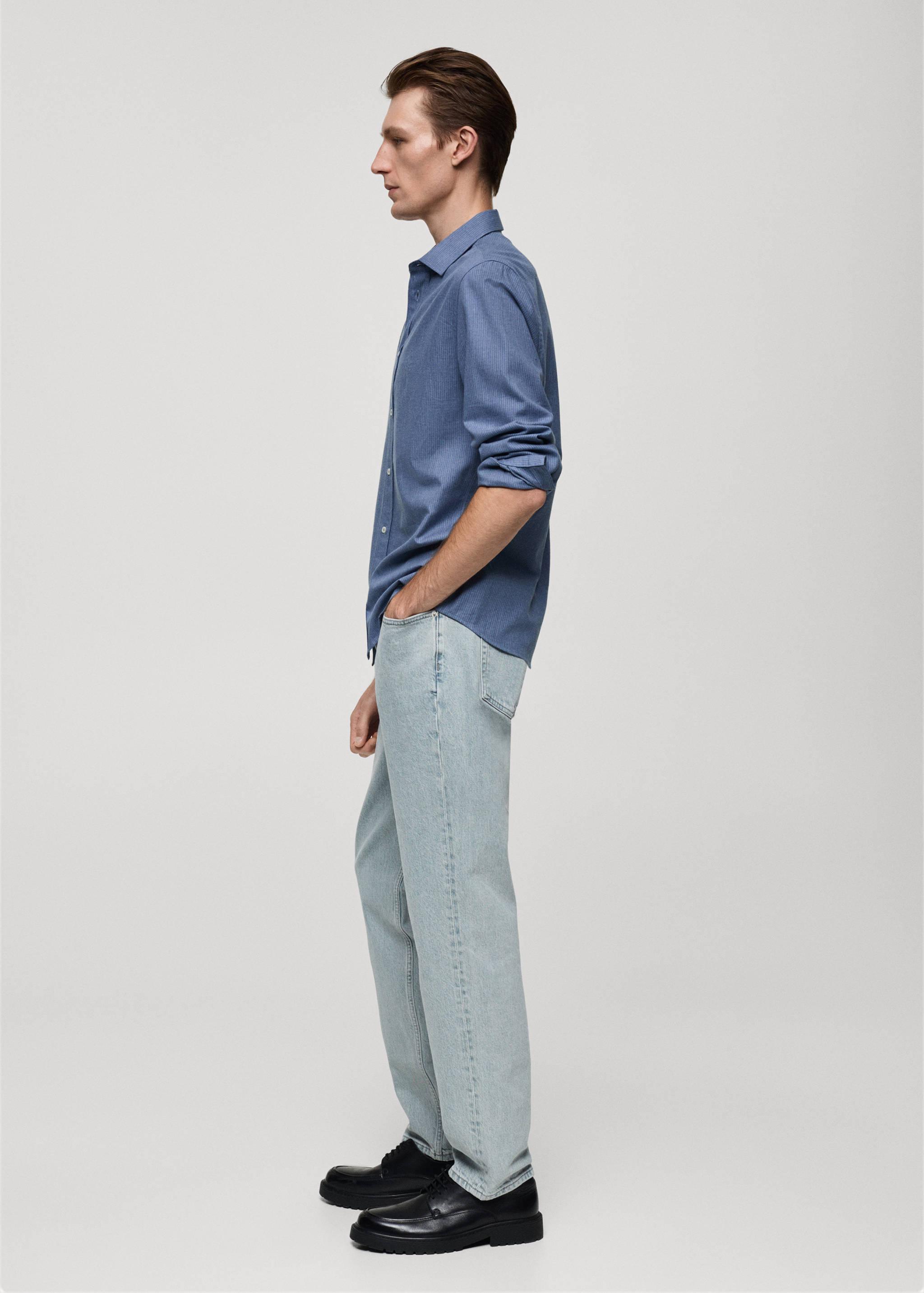 100% cotton flannel multi-stripe slim-fit shirt - Details of the article 2