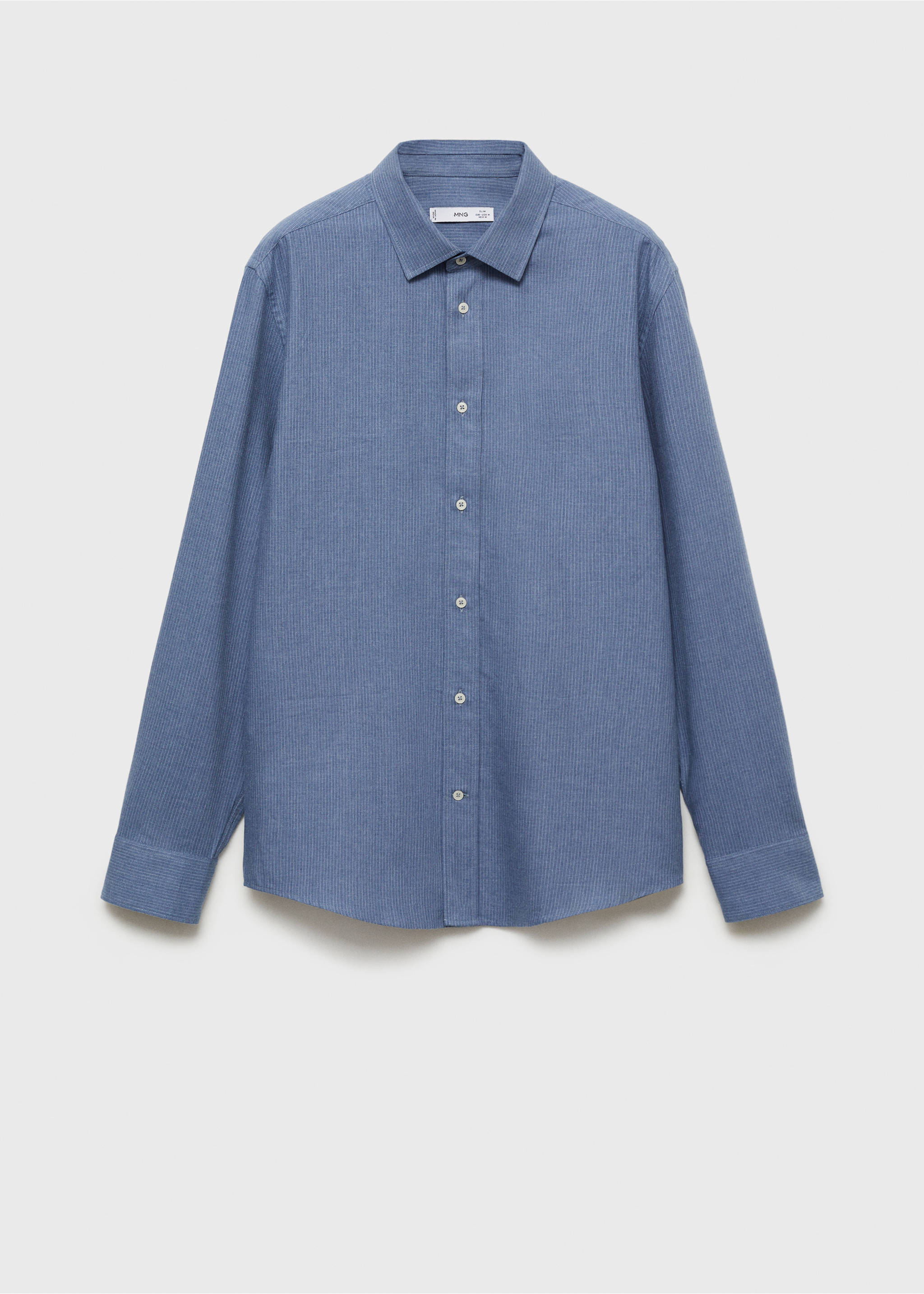 100% cotton flannel multi-stripe slim-fit shirt - Article without model, Blue. Ref: 77057924-00.