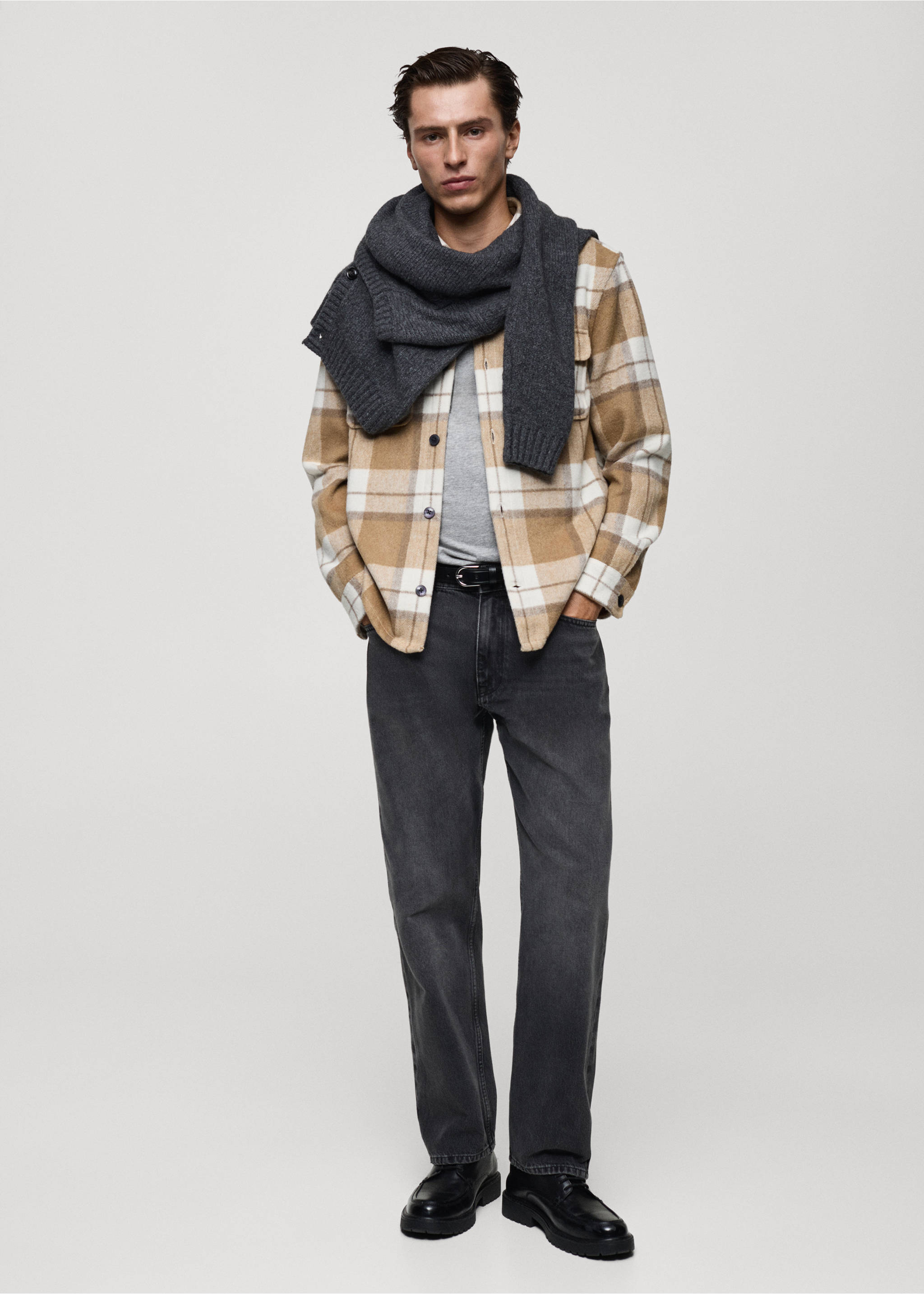 Check flannel overshirt - General plane, Beige. Ref: 77057925-00.