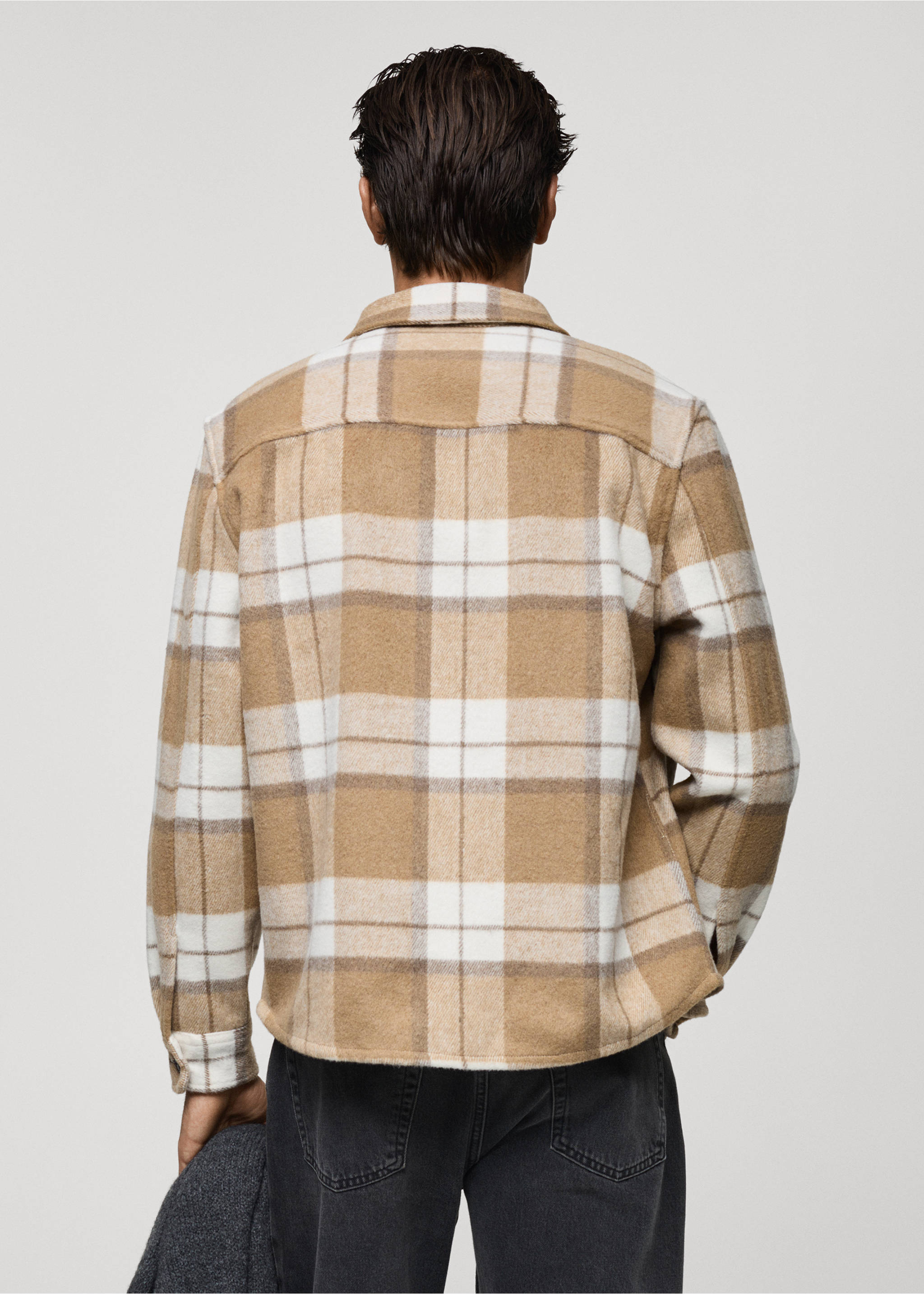 Check flannel overshirt - Reverse of the article, Beige. Ref: 77057925-00.