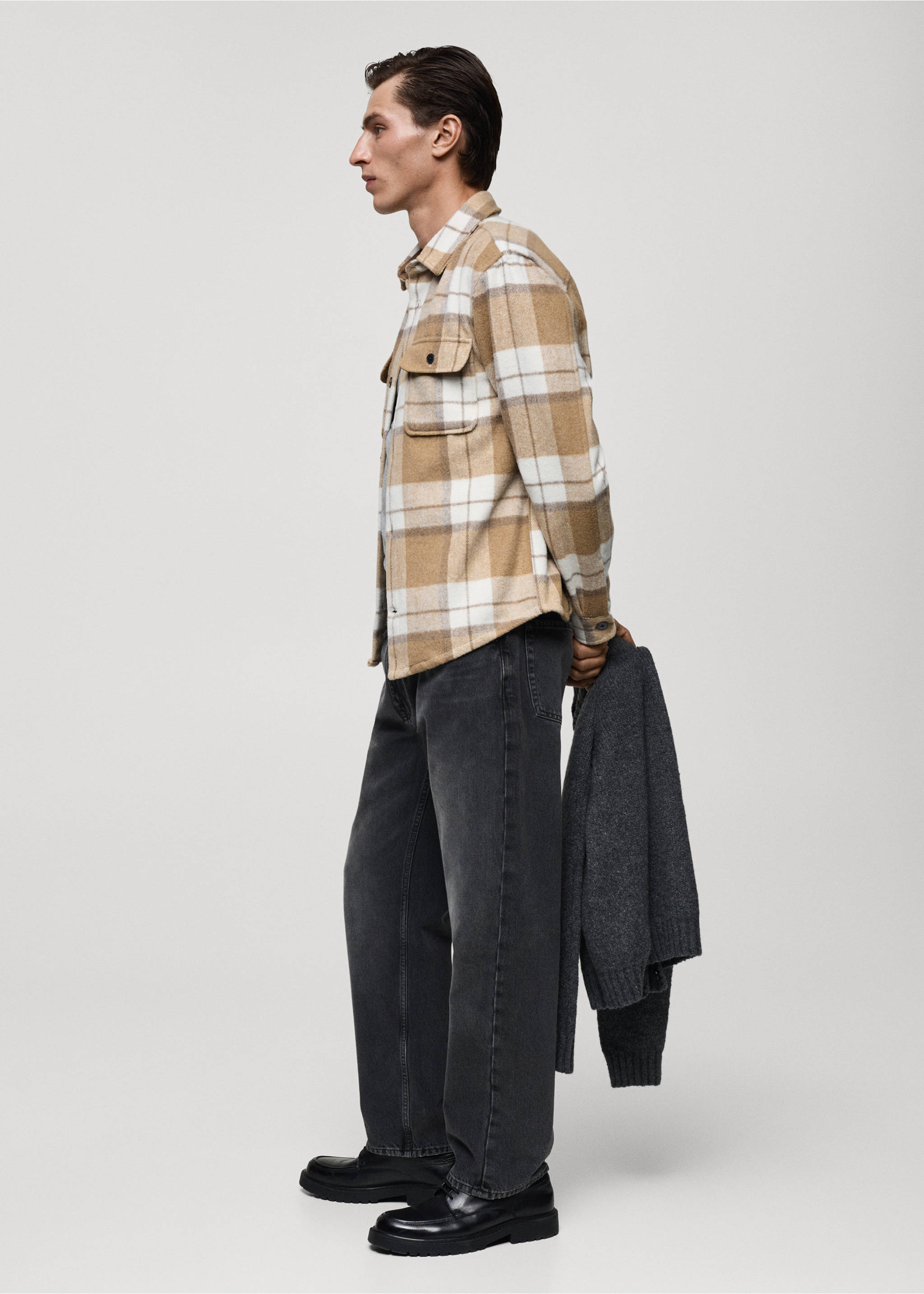 Check flannel overshirt - Details of the article 2, Beige. Ref: 77057925-00.
