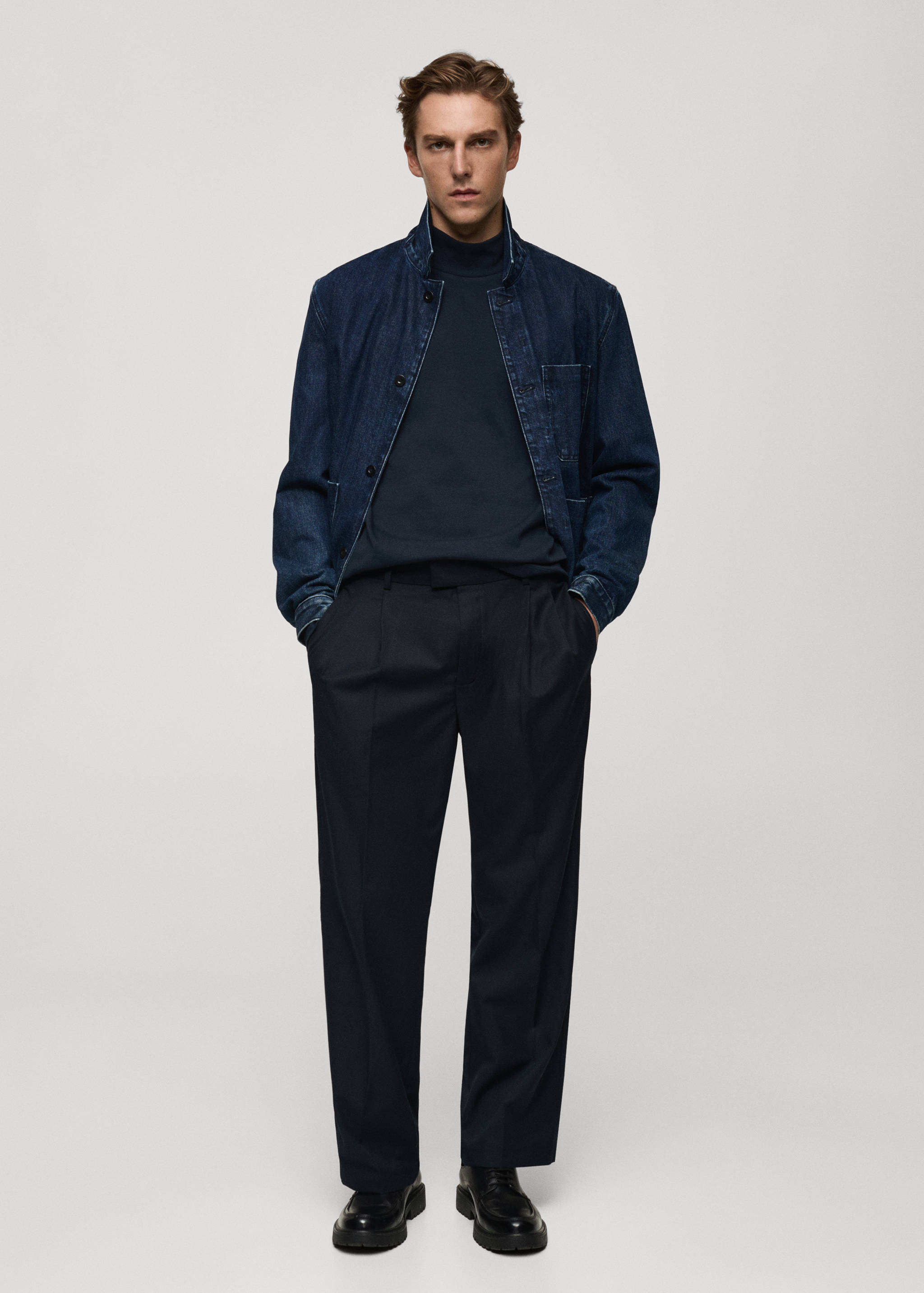 Cotton t-shirt with perkins neck - General plane