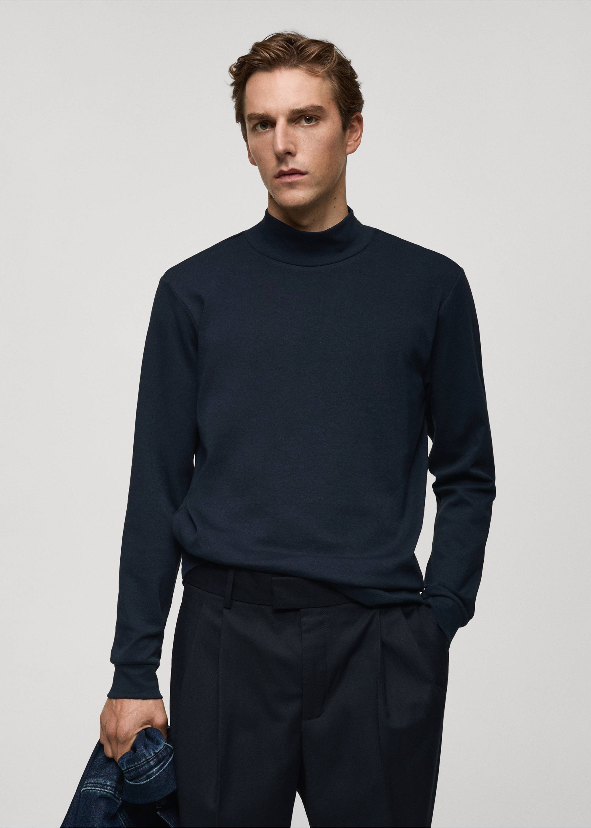 Cotton t-shirt with perkins neck - Medium plane, Dark Navy. Ref: 77057932-00.