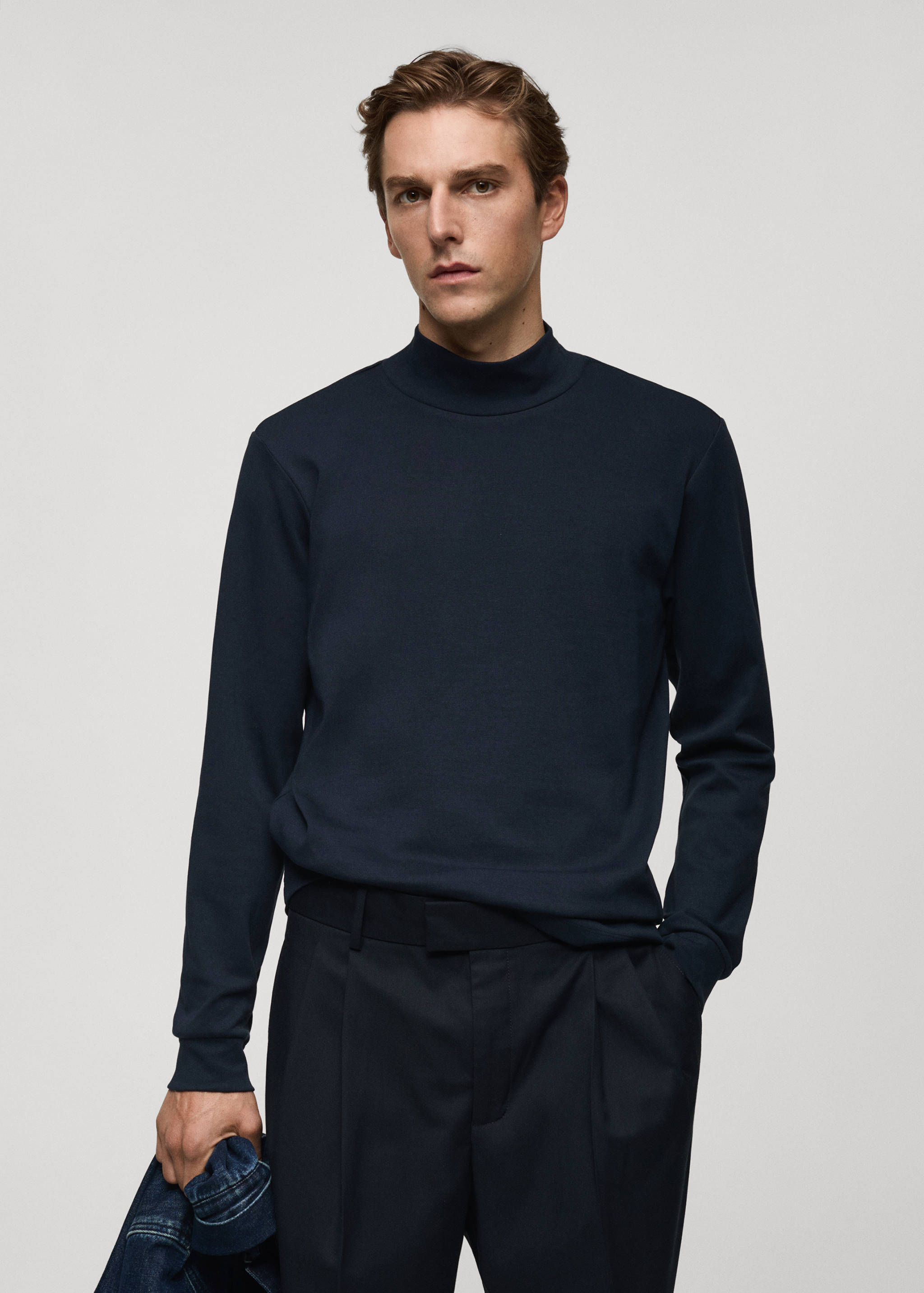 Cotton t-shirt with perkins neck - Medium plane