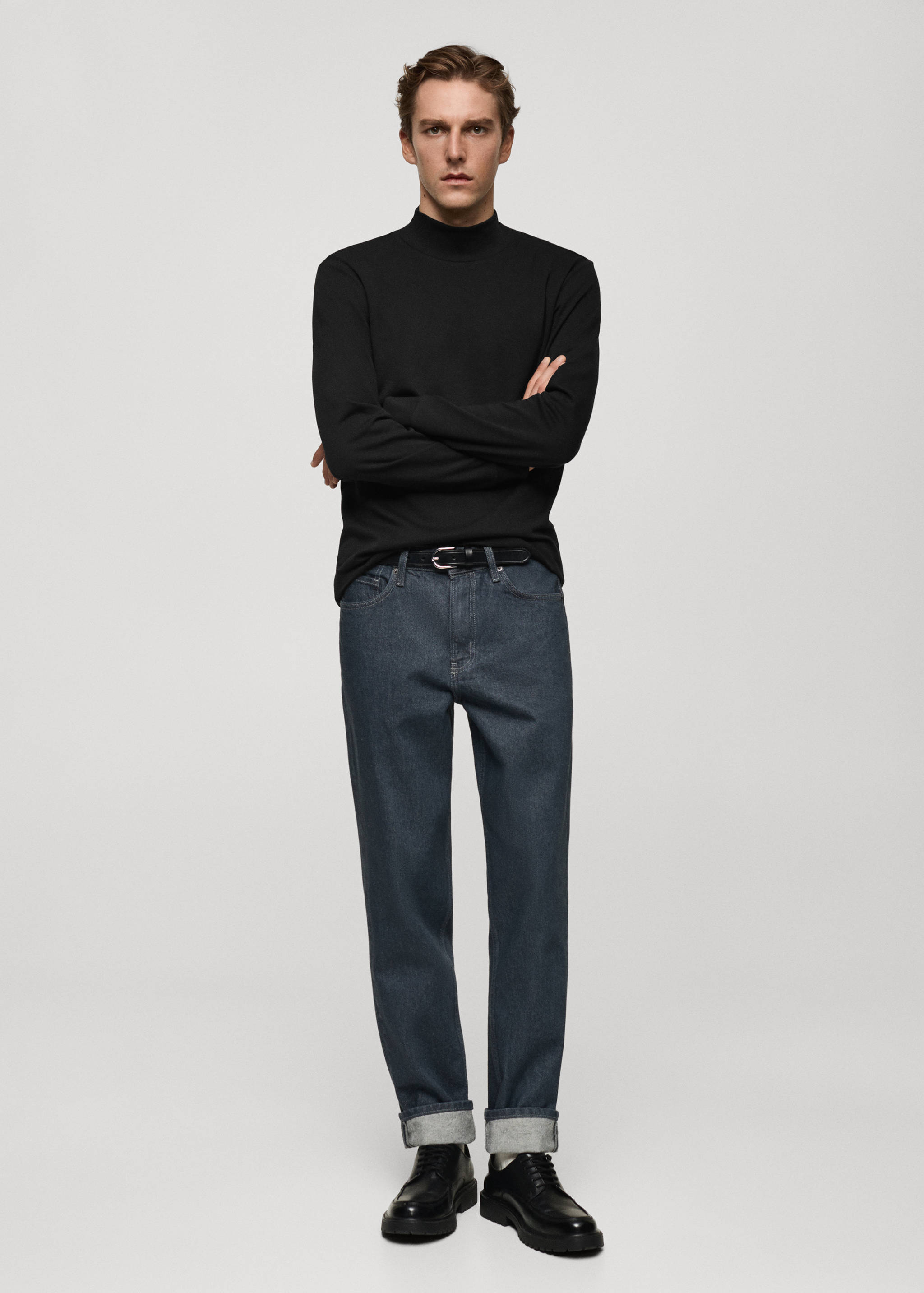 Cotton t-shirt with perkins neck - General plane