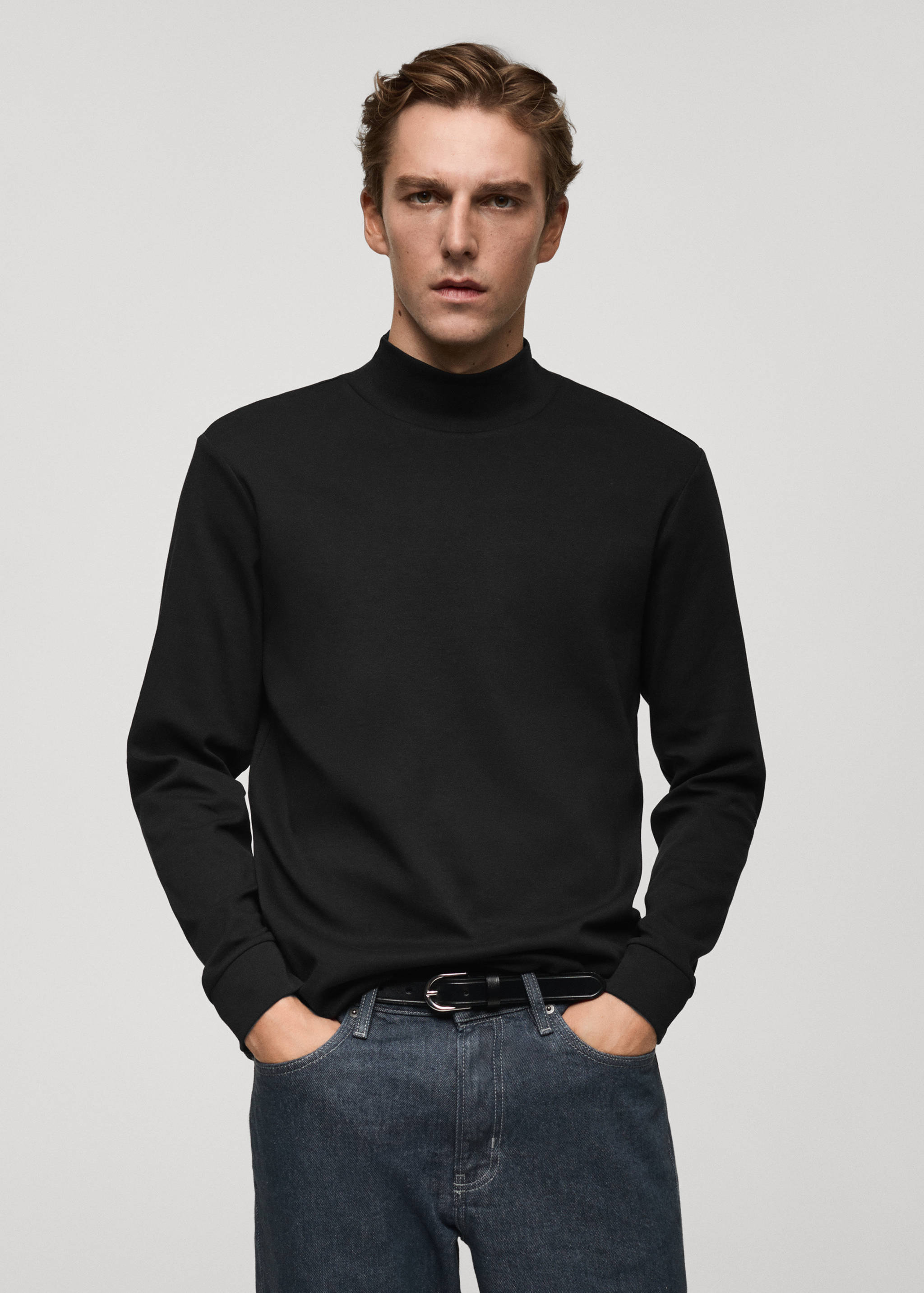 Cotton t-shirt with perkins neck - Medium plane