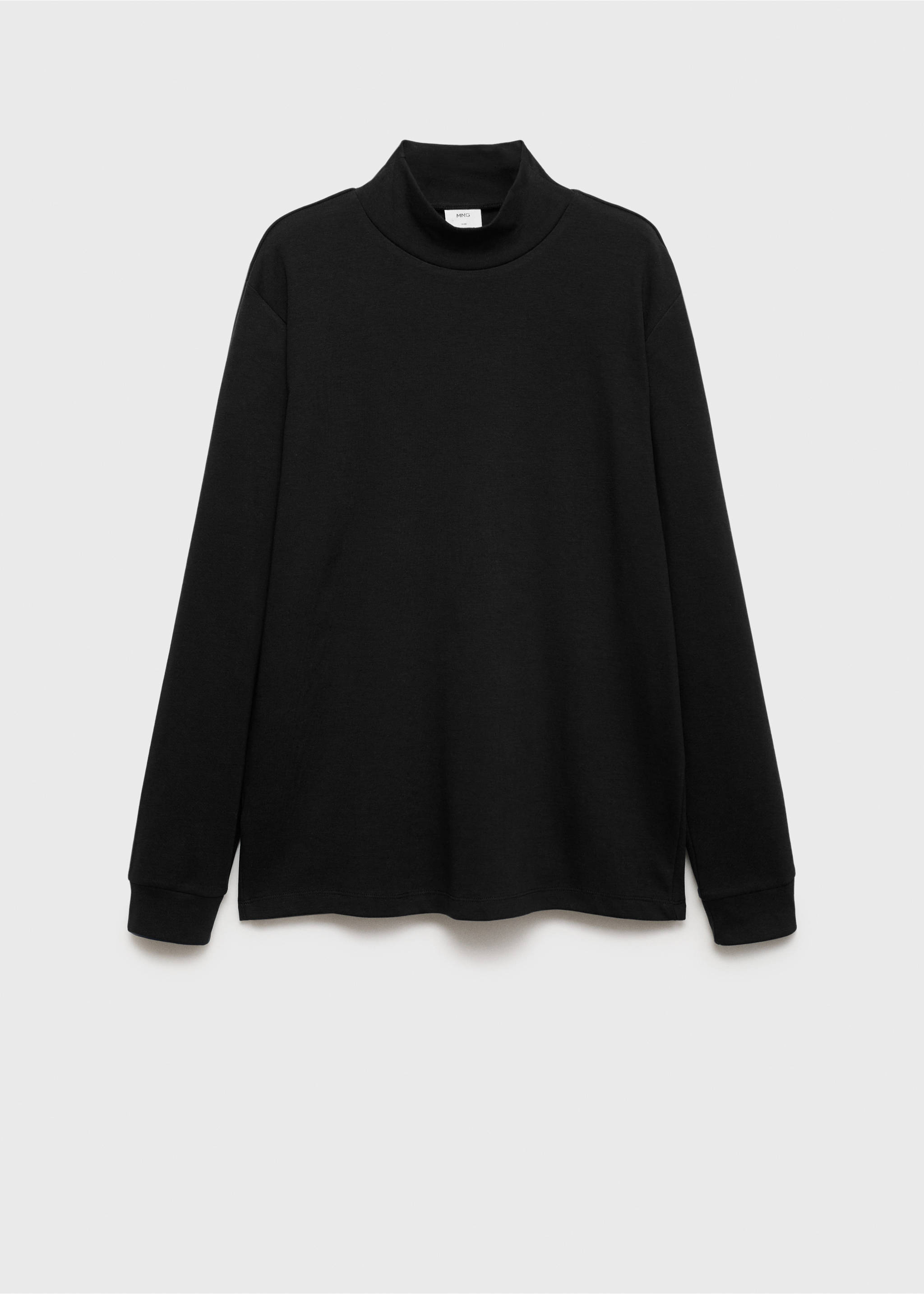 Cotton t-shirt with perkins neck - Article without model, Black. Ref: 77057932-00.