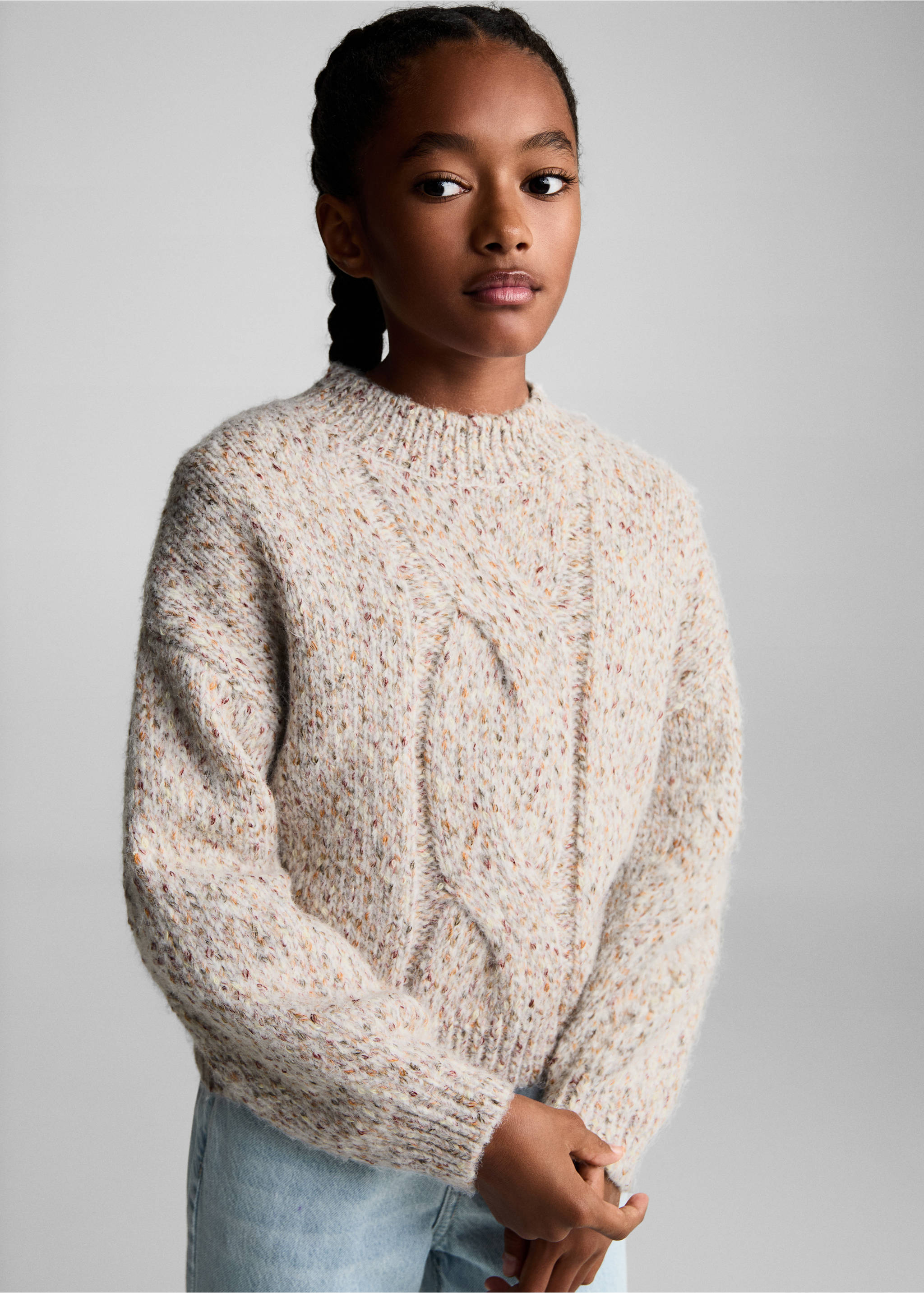 Pullover mit Zopfmuster - Mittlere Ansicht, Rosa. Ref: 77057935-00.