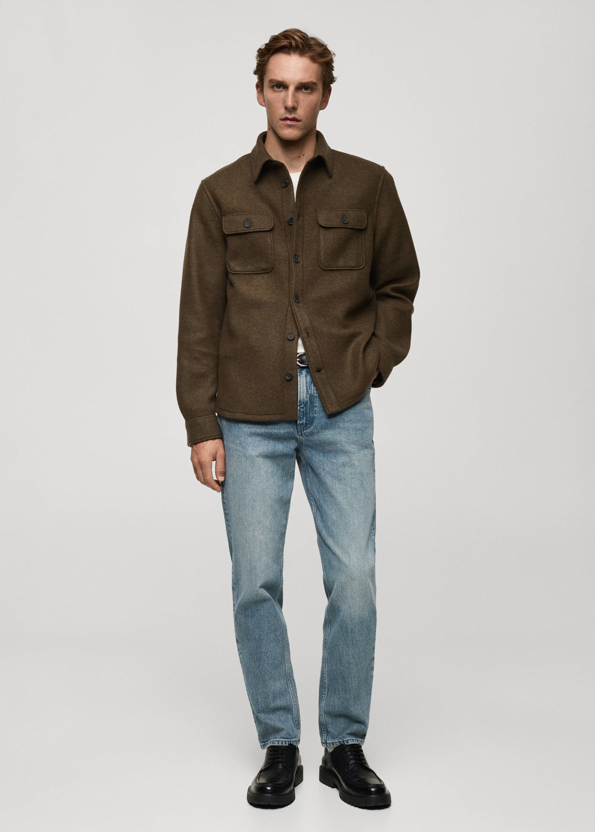 Wool-blend overshirt with pockets - General plane
