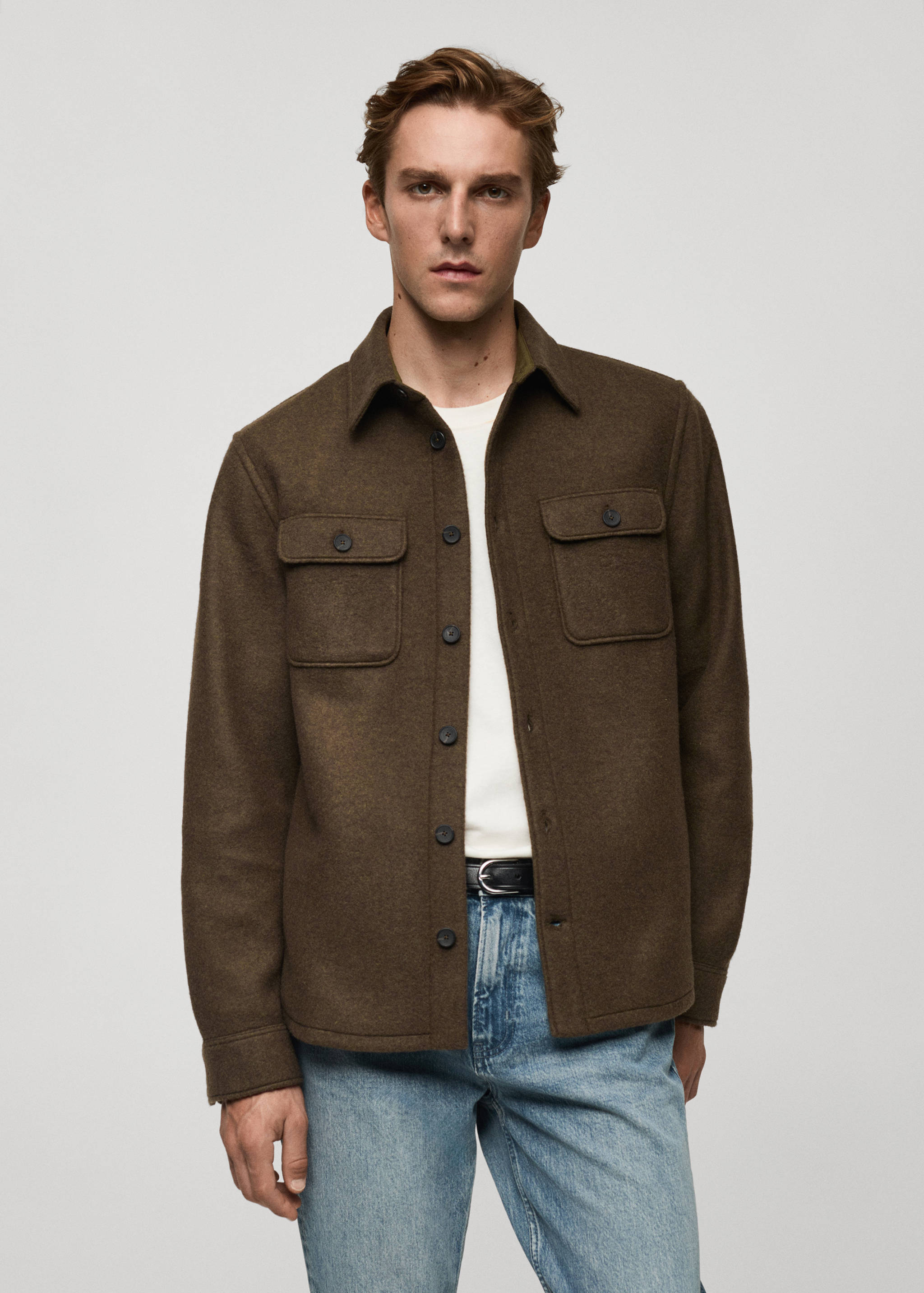 Wool-blend overshirt with pockets - Medium plane