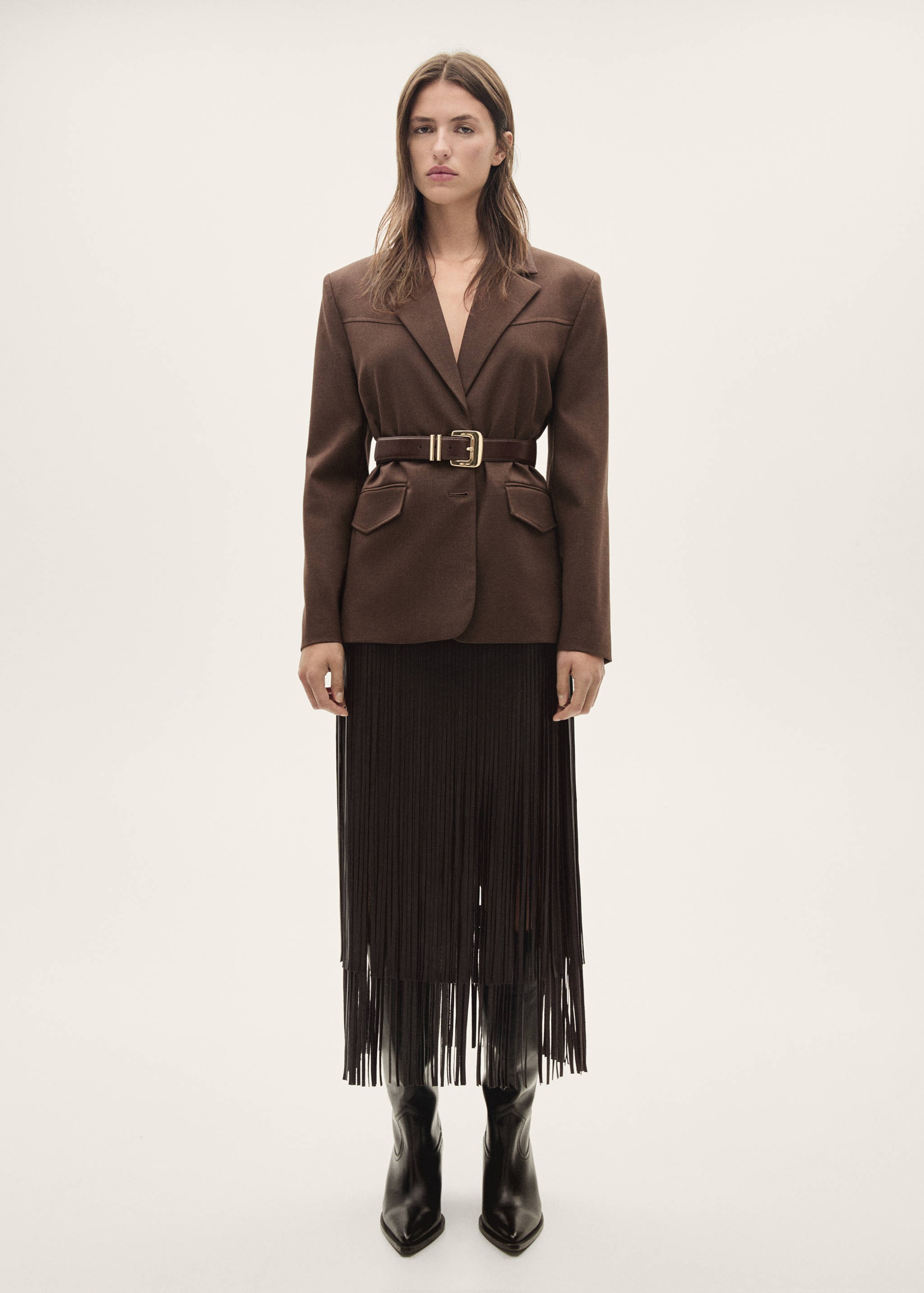 Faux-leather fringed skirt - General plane