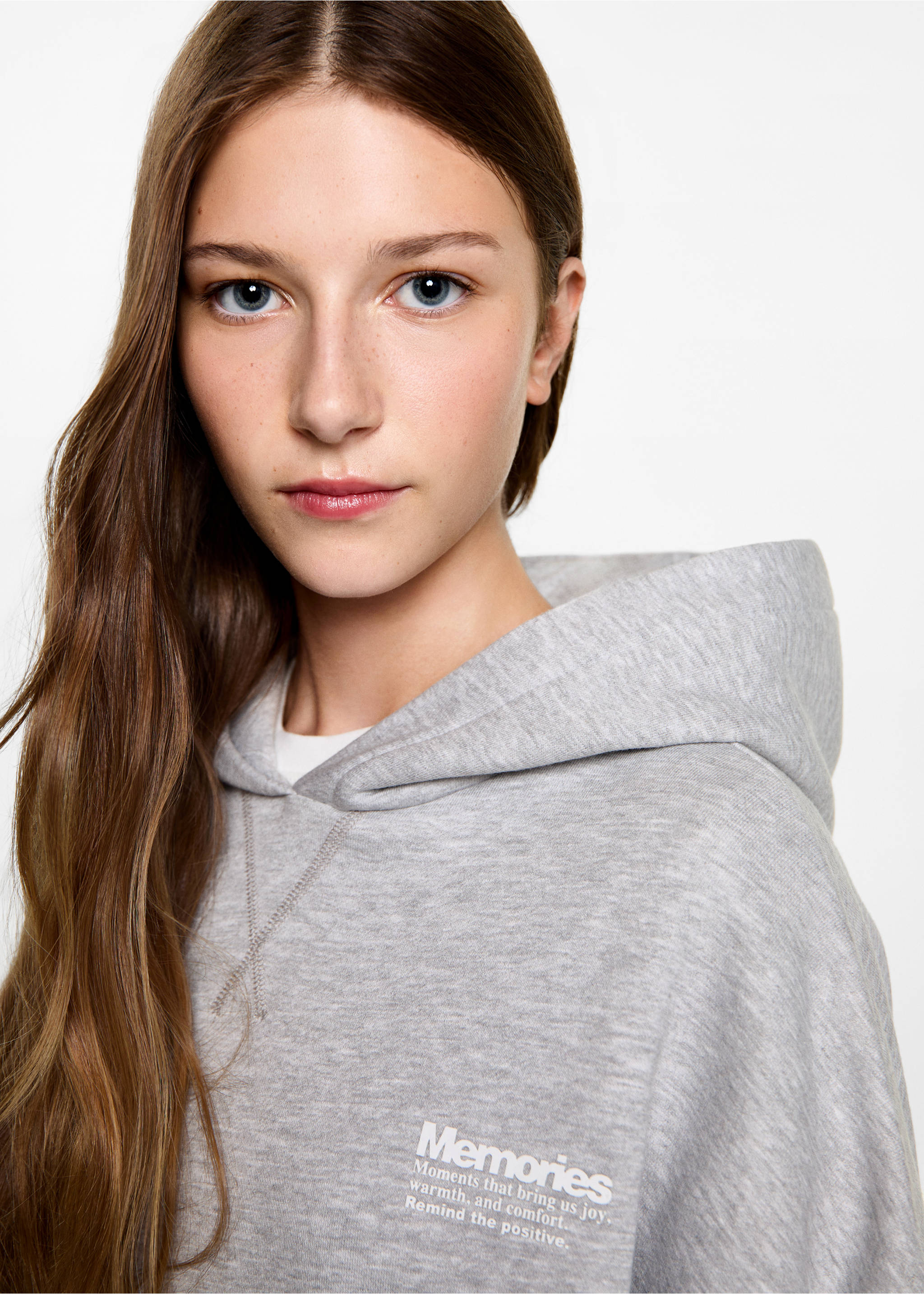 Printed hoodie - Details of the article 1, Medium Heather Grey. Ref: 77058267-00.