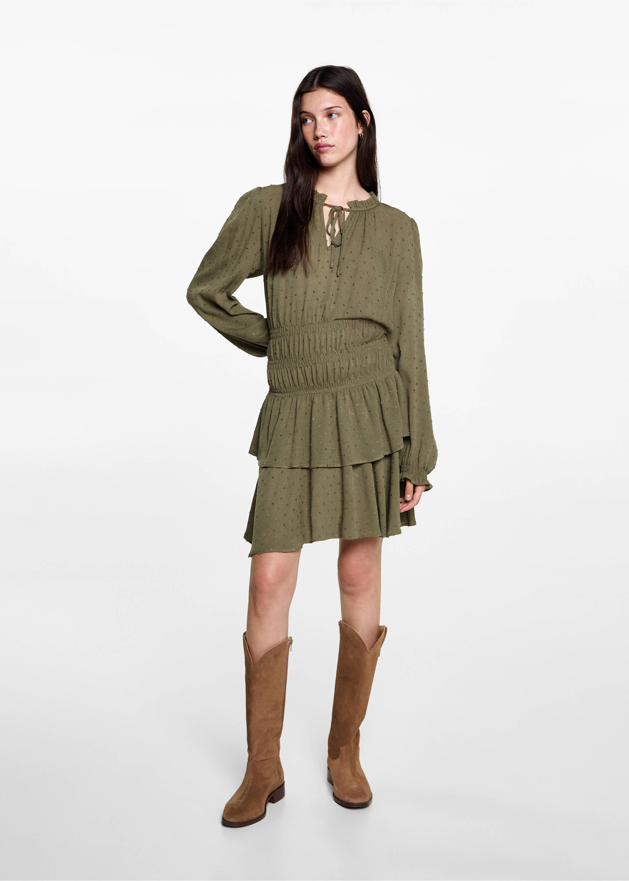 Ruffled dress - General plane, Khaki. Ref: 77058278-00.