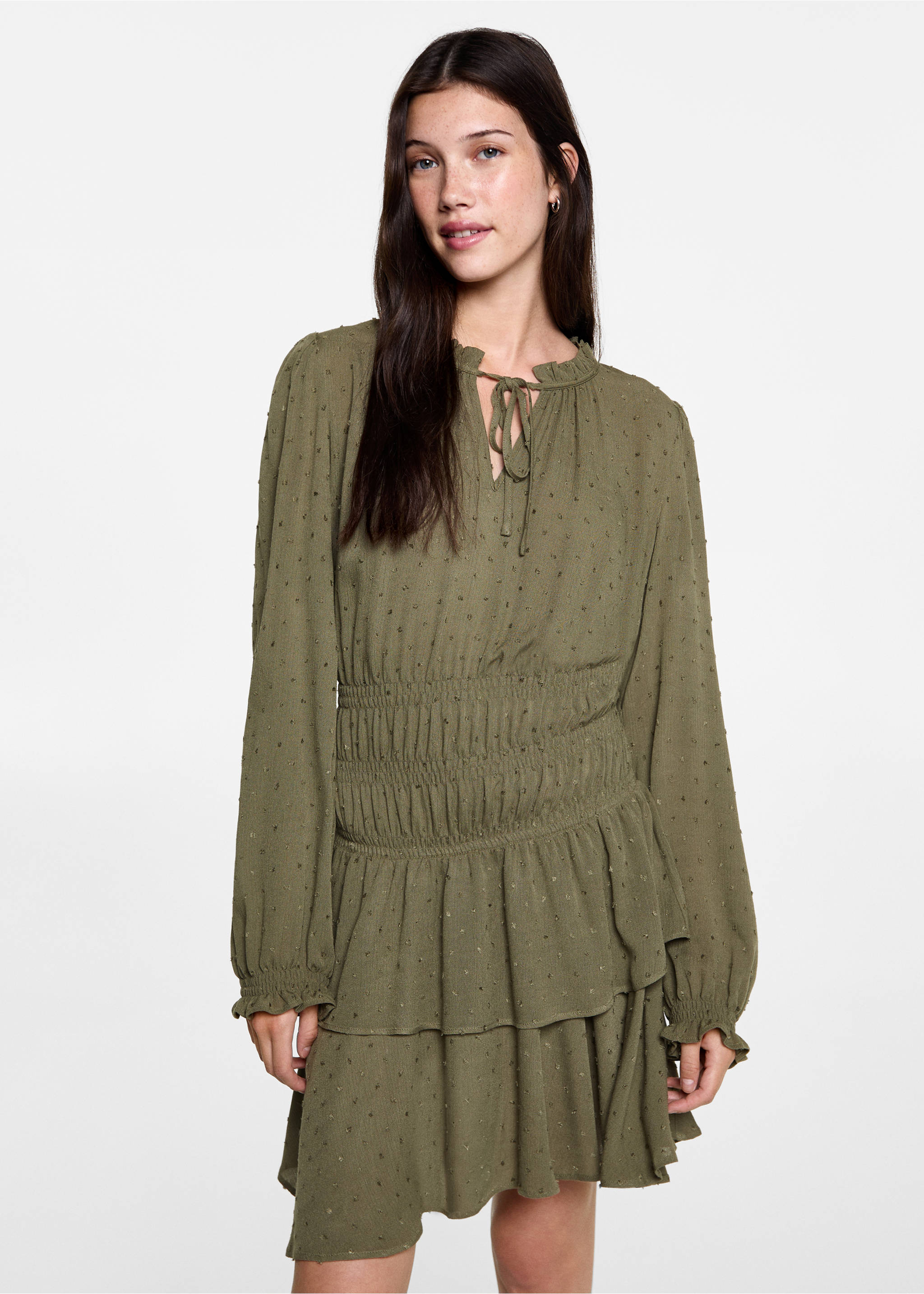 Ruffled dress - Medium plane, Khaki. Ref: 77058278-00.