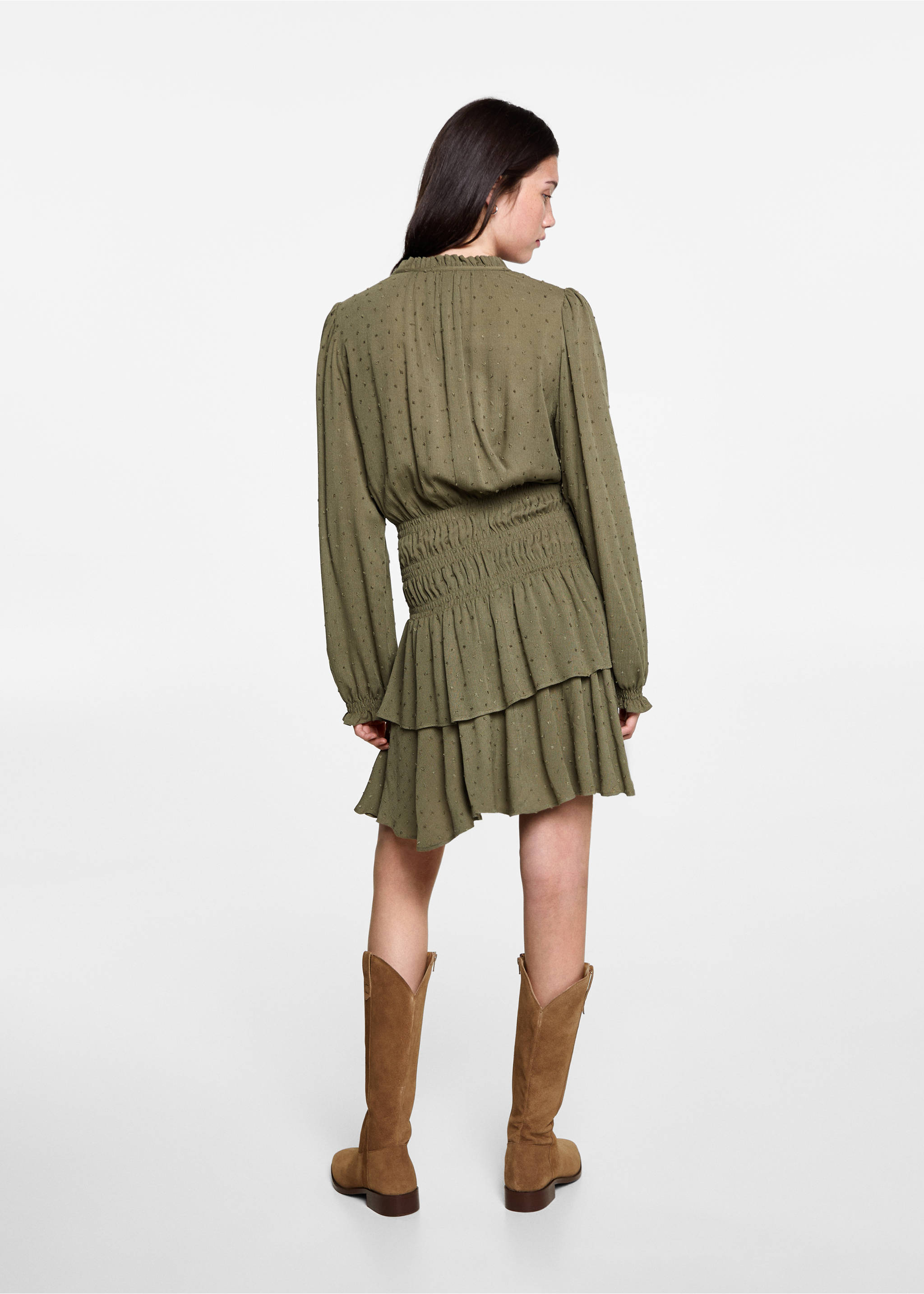 Ruffled dress - Reverse of the article, Khaki. Ref: 77058278-00.