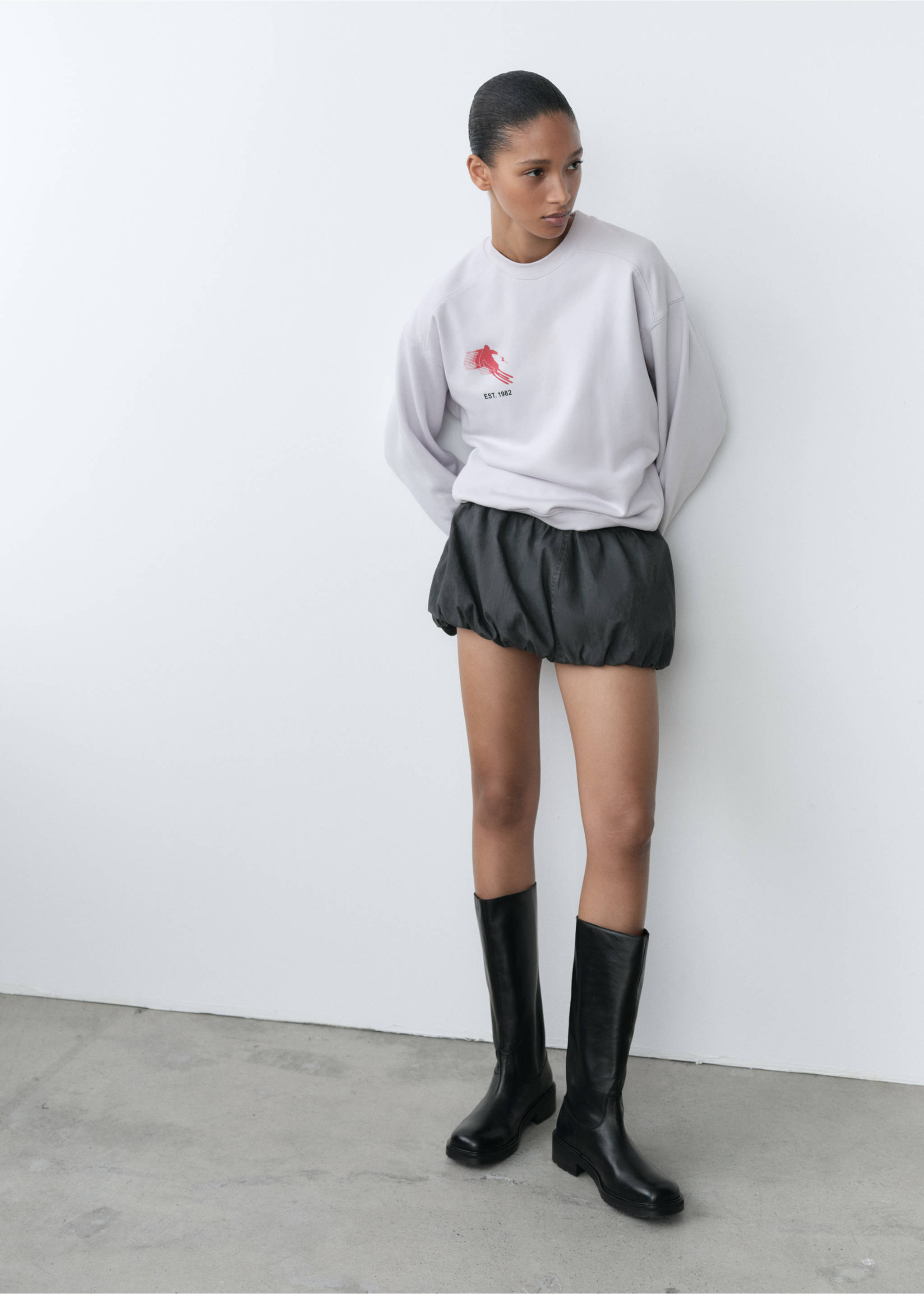 Dessuadora cotó missatge estampat - Pla general, Gris clar vigoré. Ref: 77058633-00.