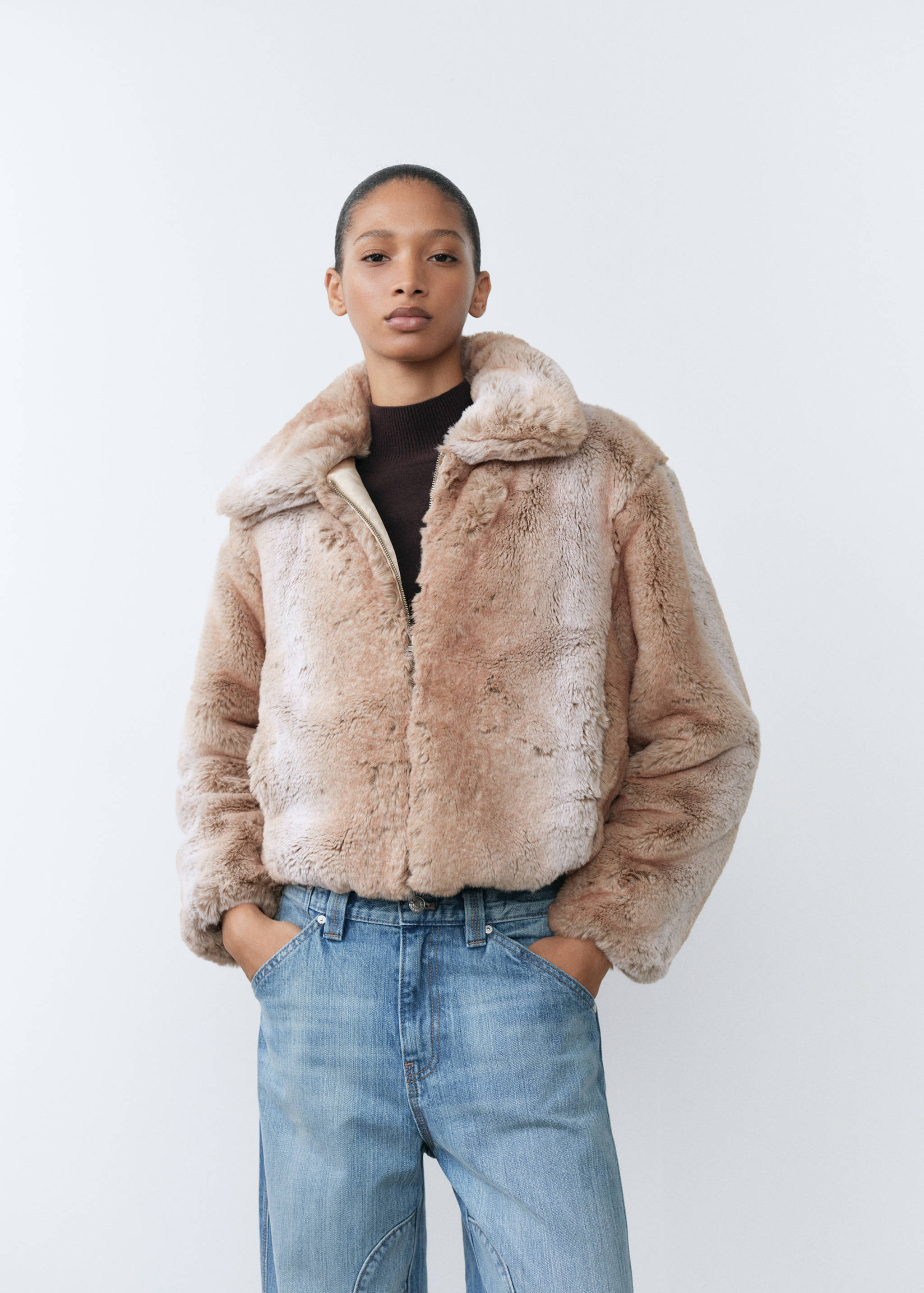 Faux-fur jacket with lapels - Medium plane