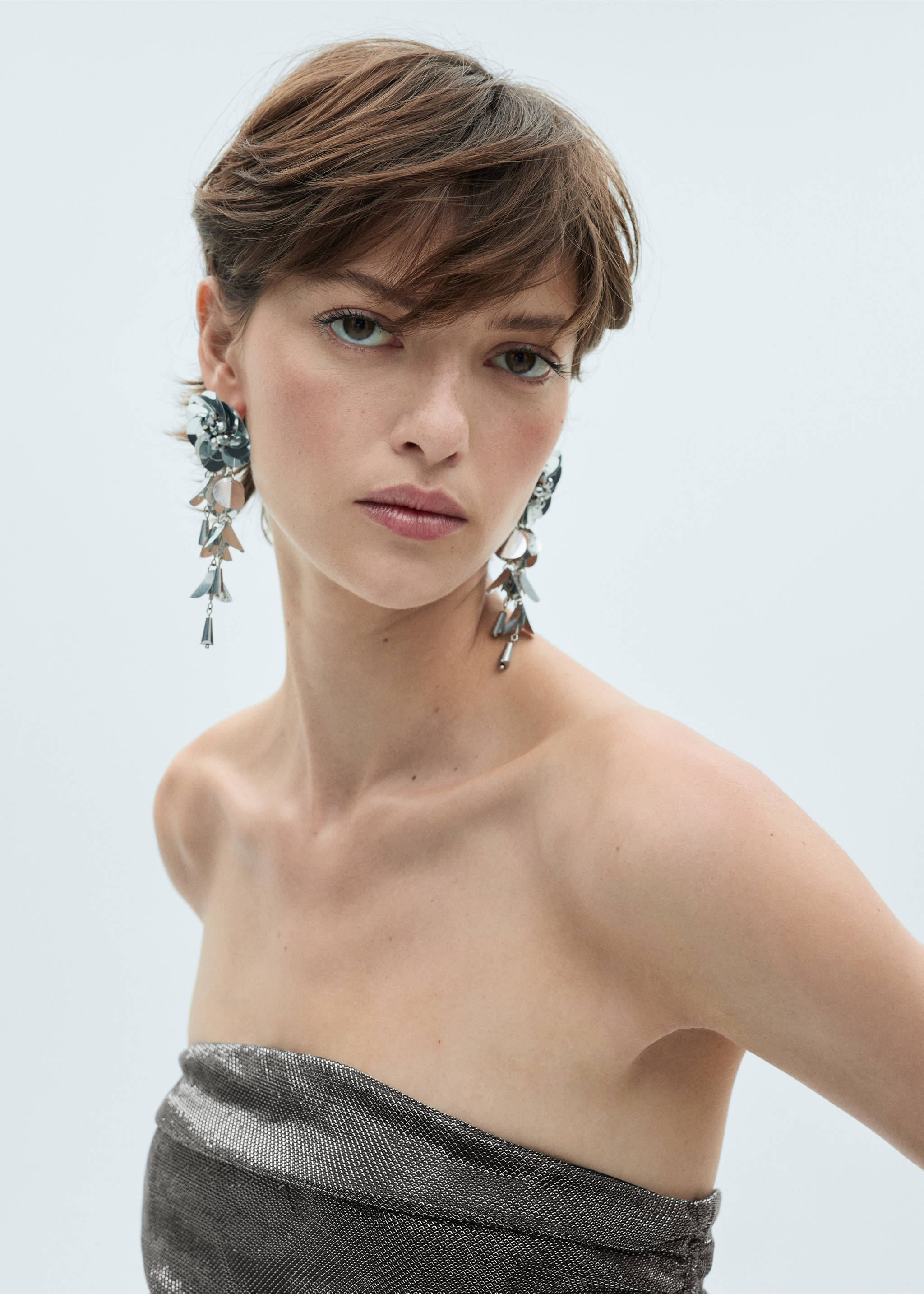 Balloon skirt tube dress - Details of the article 1, Silver. Ref: 77059055-00.