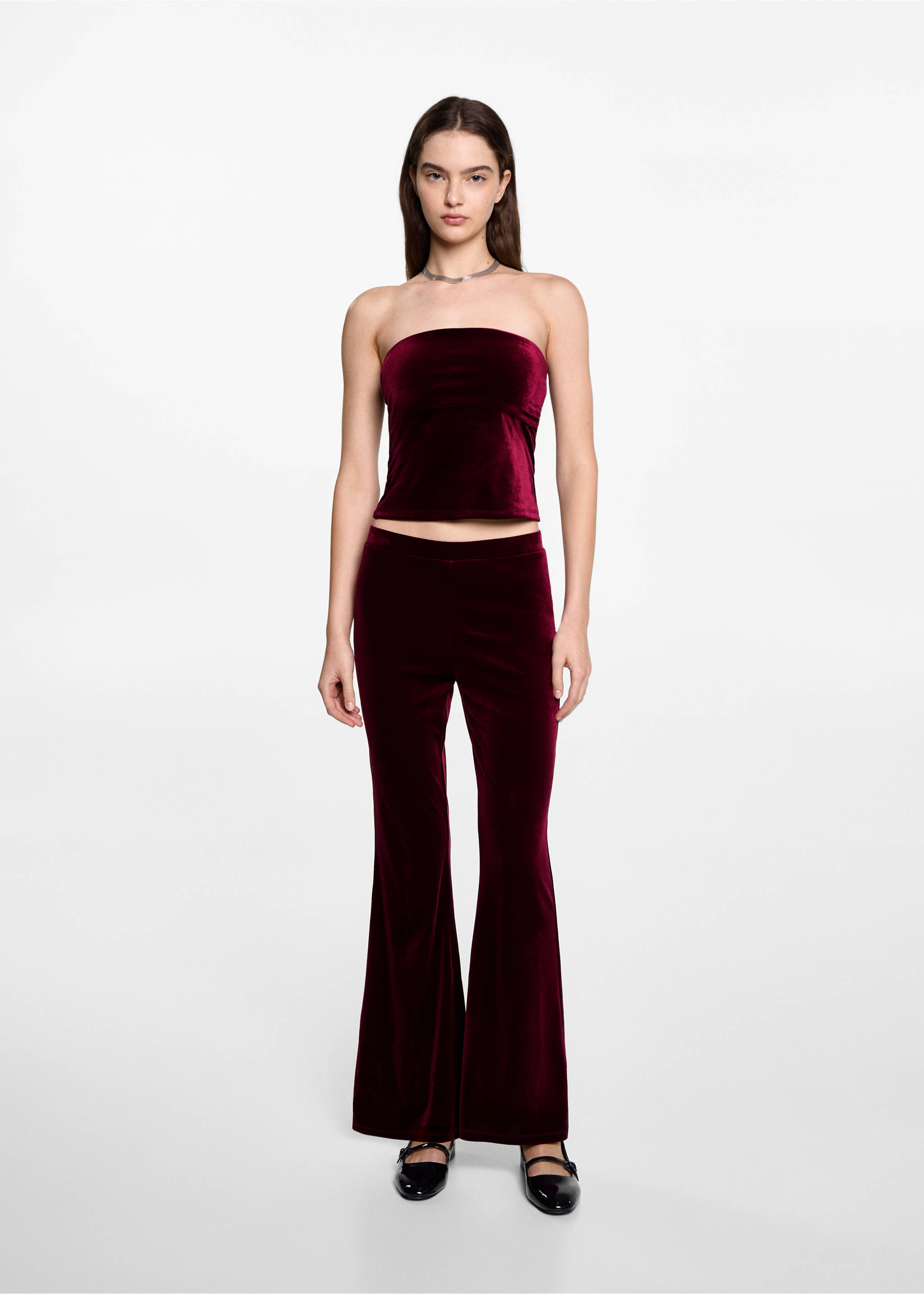 Flared velvet trousers - General plane, Maroon. Ref: 77059066-00.